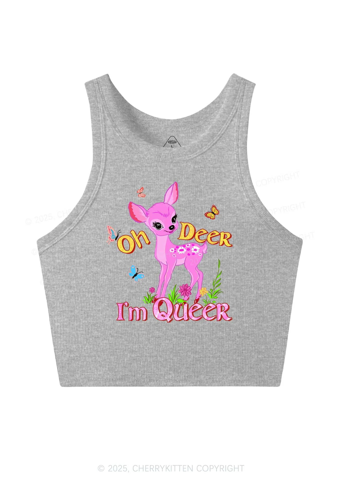 Oh Deer Im Queer Pride Y2K Crop Tank Top Cherrykitten - Image 4