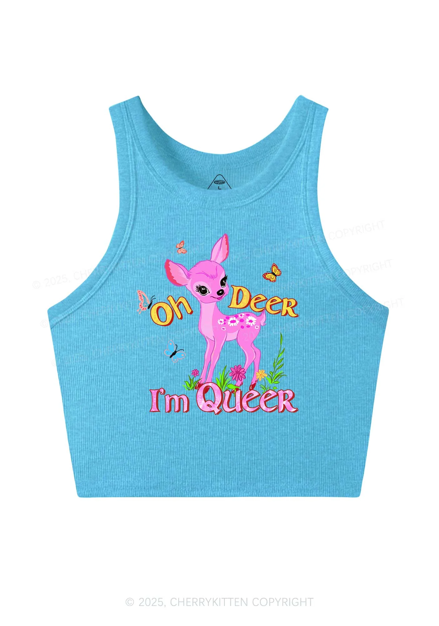 Oh Deer Im Queer Pride Y2K Crop Tank Top Cherrykitten - Image 5