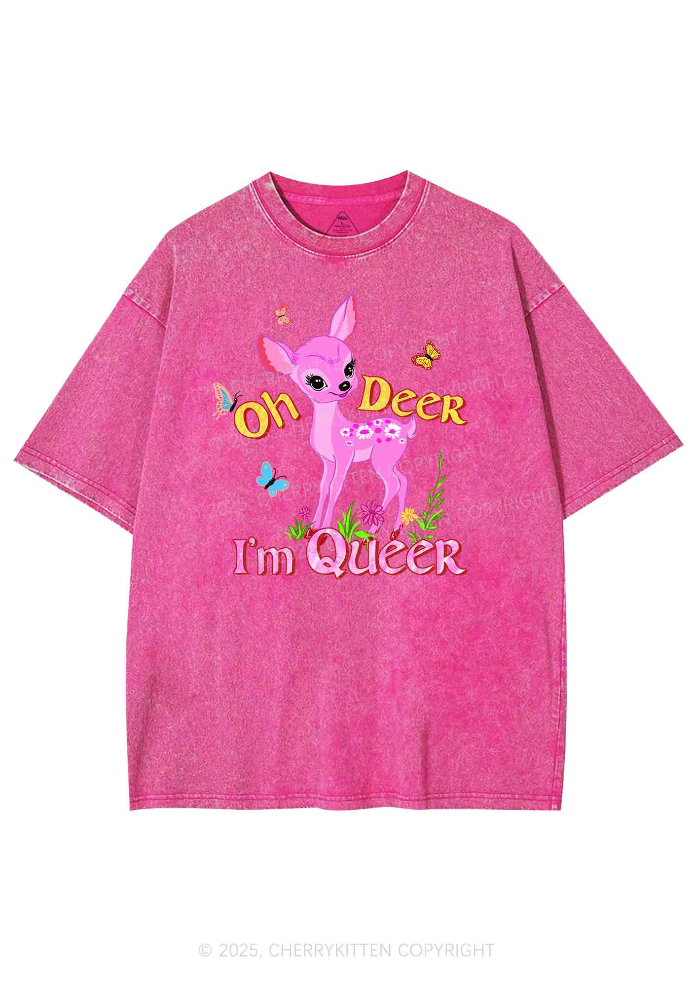 Oh Deer Im Queer Pride Y2K Shirts Washed Tee Cherrykitten - Image 3