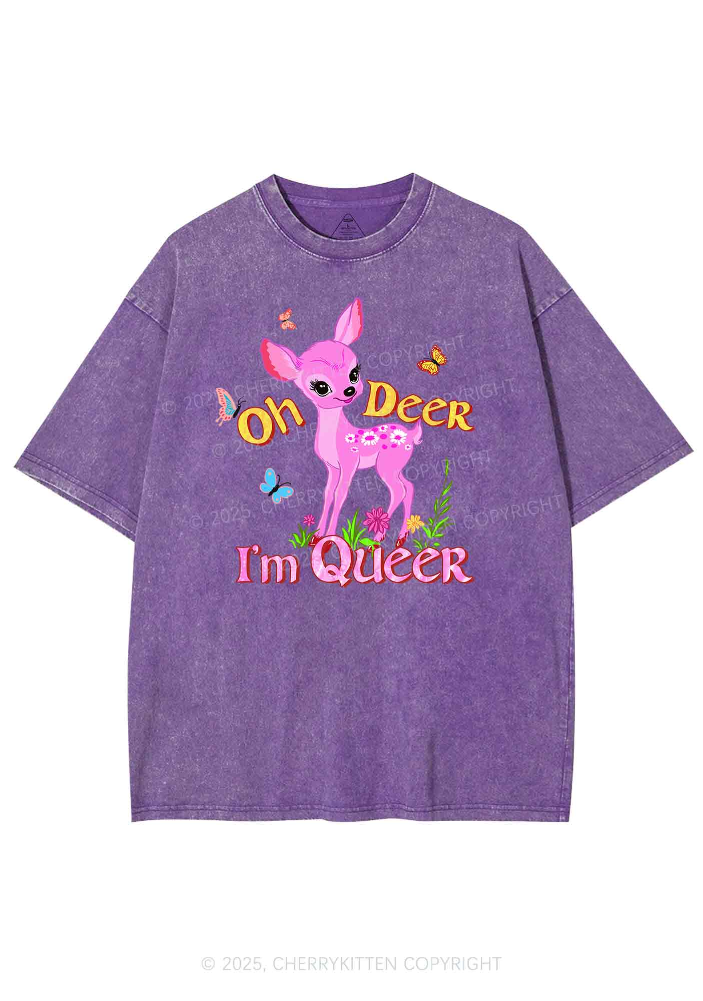 Oh Deer Im Queer Pride Y2K Shirts Washed Tee Cherrykitten - Image 4