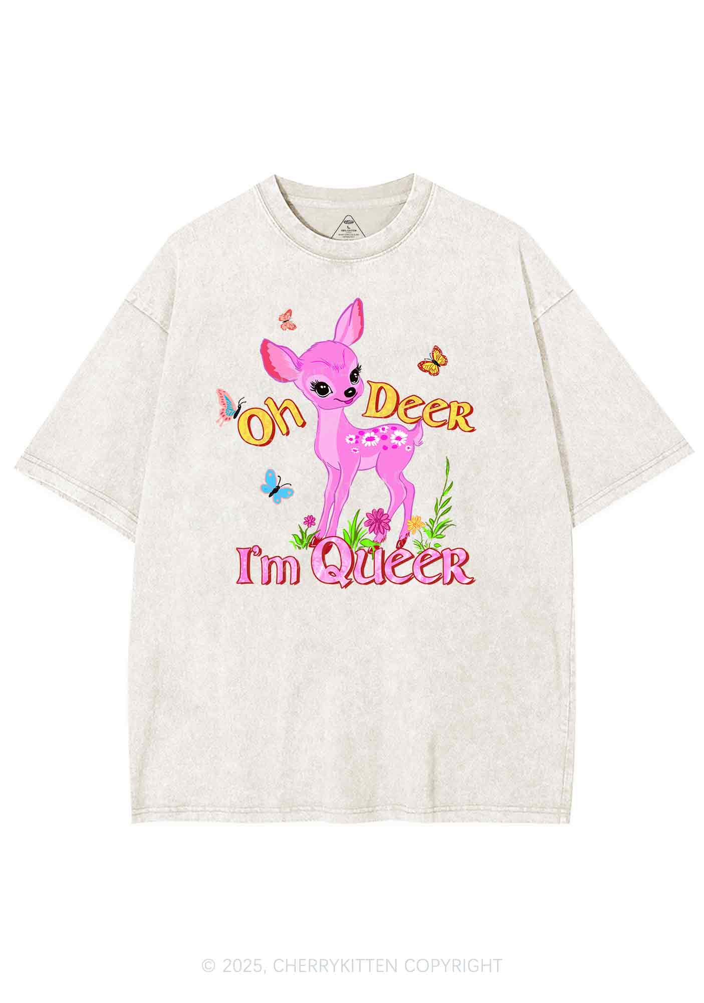 Oh Deer Im Queer Pride Y2K Shirts Washed Tee Cherrykitten - Image 5