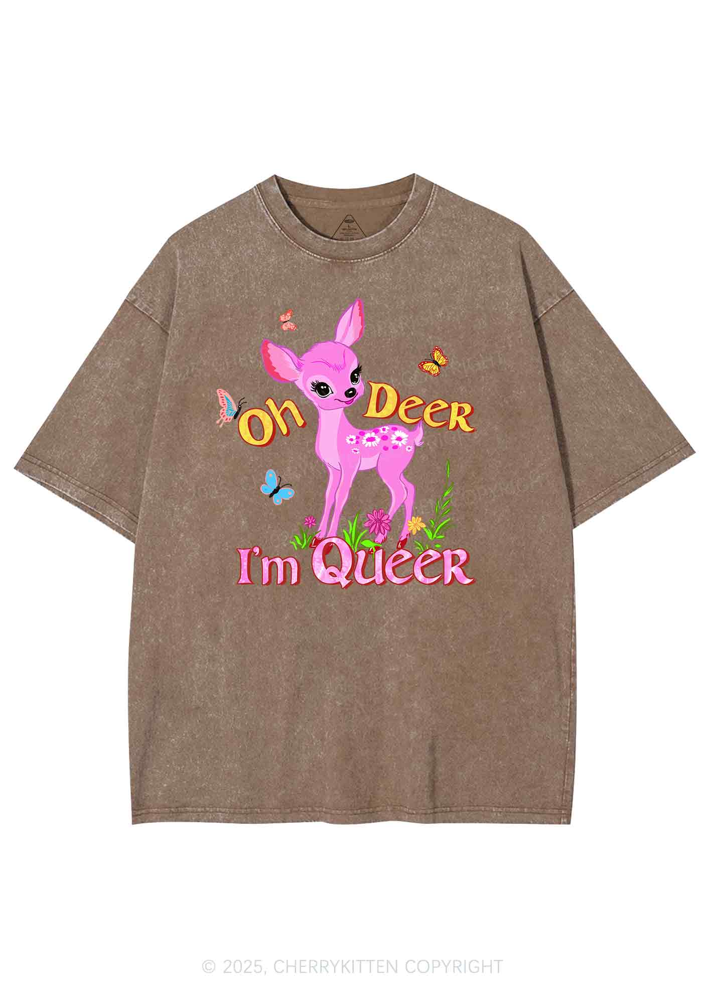 Oh Deer Im Queer Pride Y2K Shirts Washed Tee Cherrykitten - Image 6