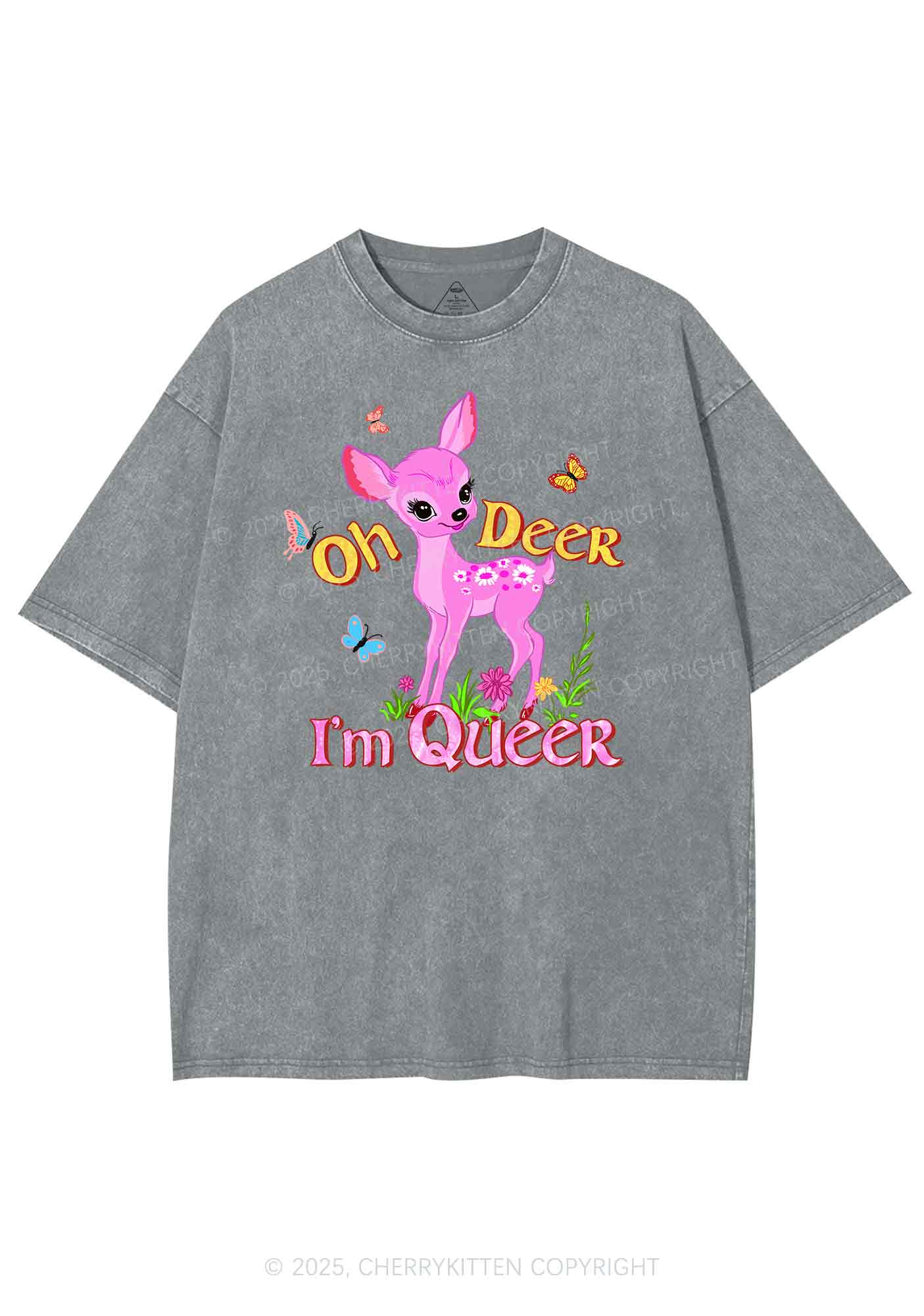 Oh Deer Im Queer Pride Y2K Shirts Washed Tee Cherrykitten - Image 7