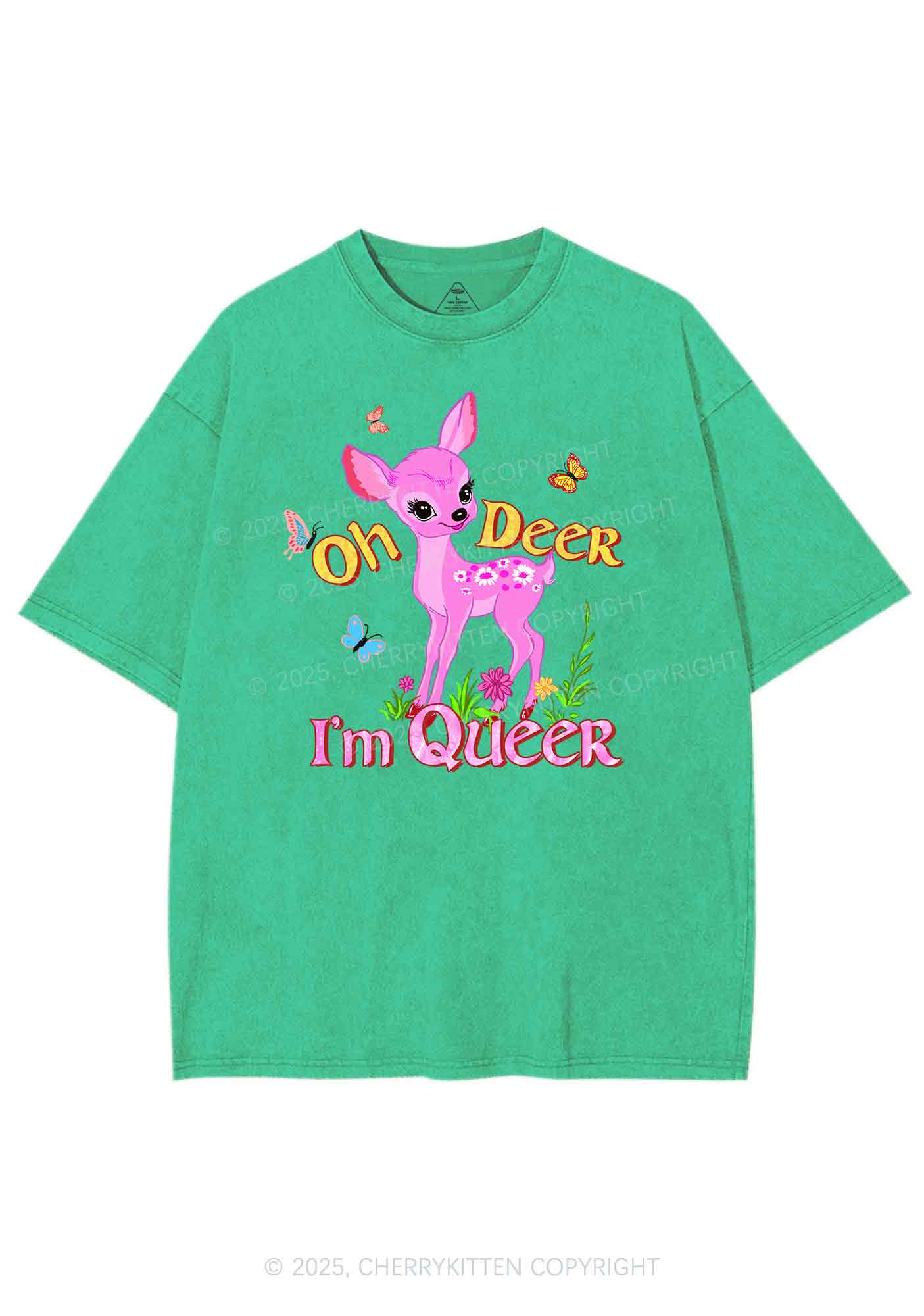 Oh Deer Im Queer Pride Y2K Shirts Washed Tee Cherrykitten - Image 8