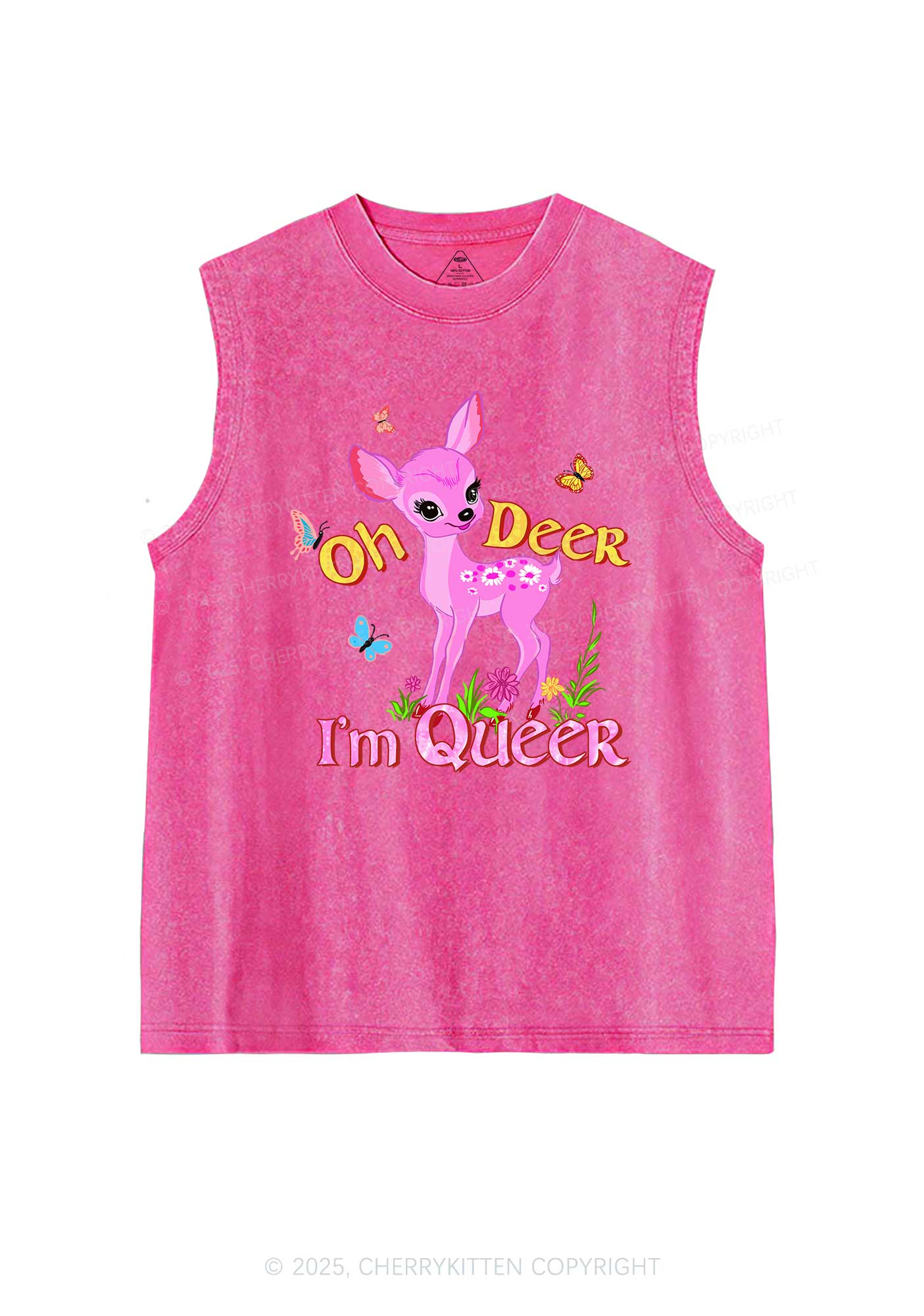 Oh Deer Im Queer Pride Y2K Washed Muscle Tank Cherrykitten - Image 3