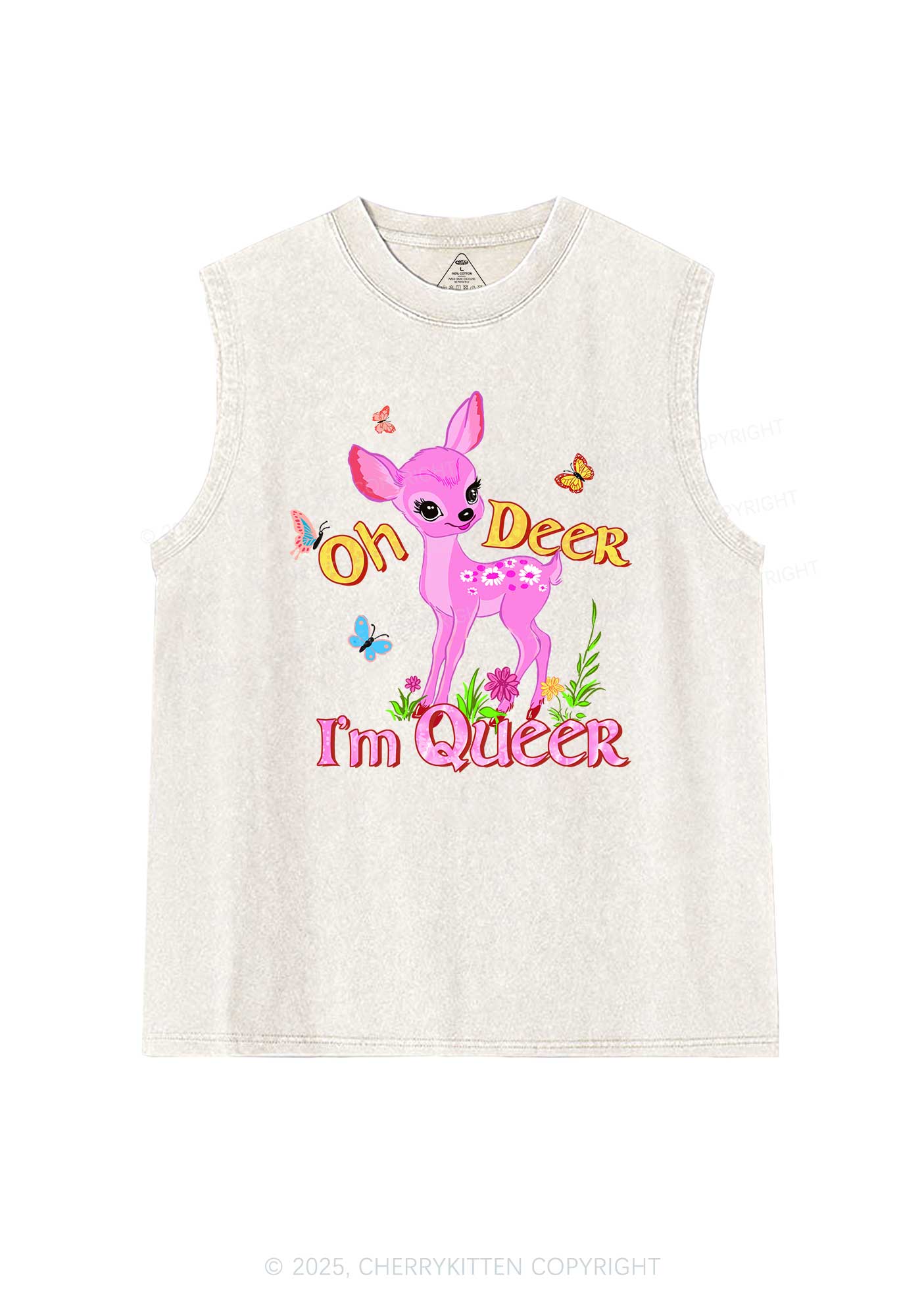 Oh Deer Im Queer Pride Y2K Washed Muscle Tank Cherrykitten - Image 4