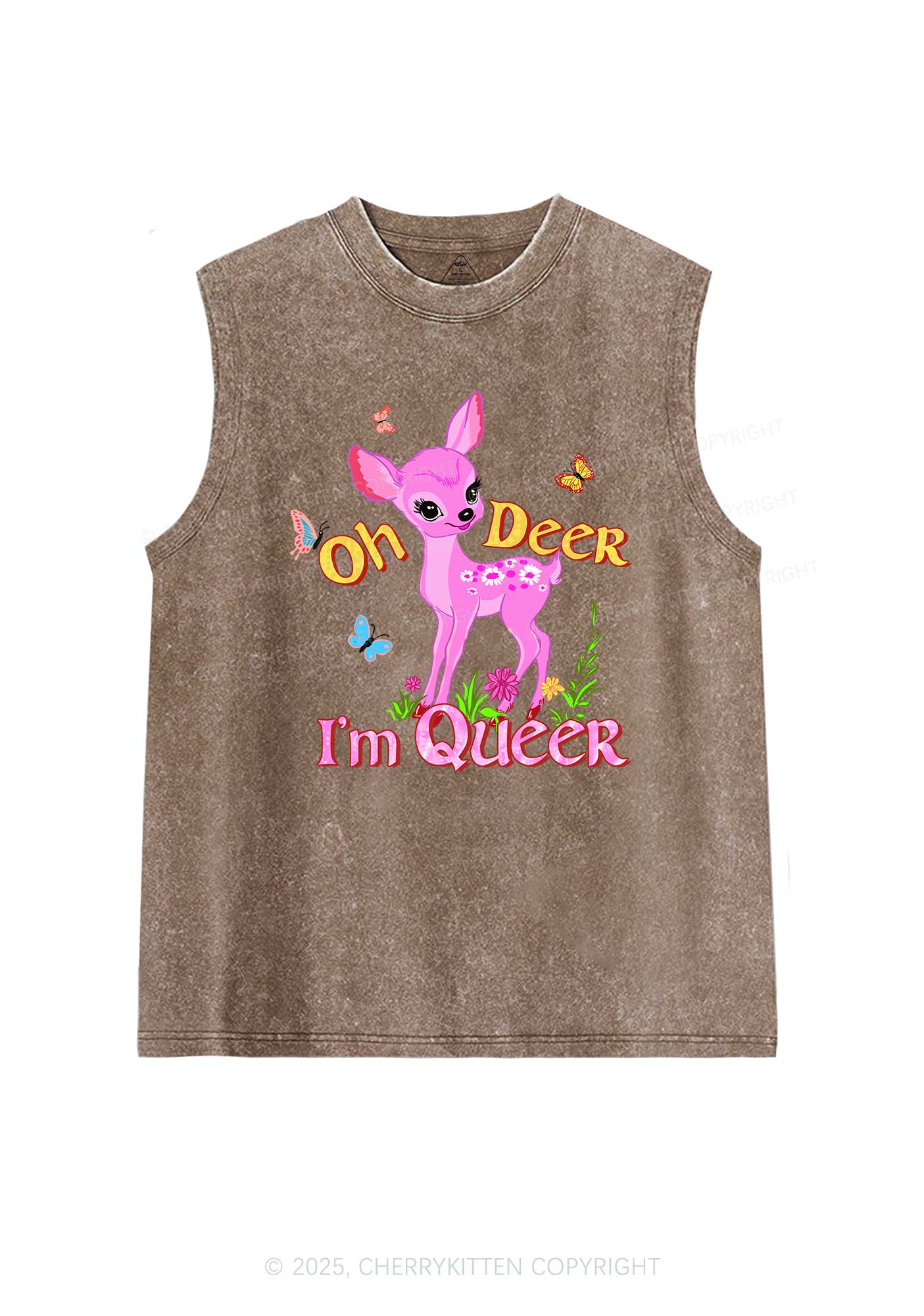 Oh Deer Im Queer Pride Y2K Washed Muscle Tank Cherrykitten - Image 5