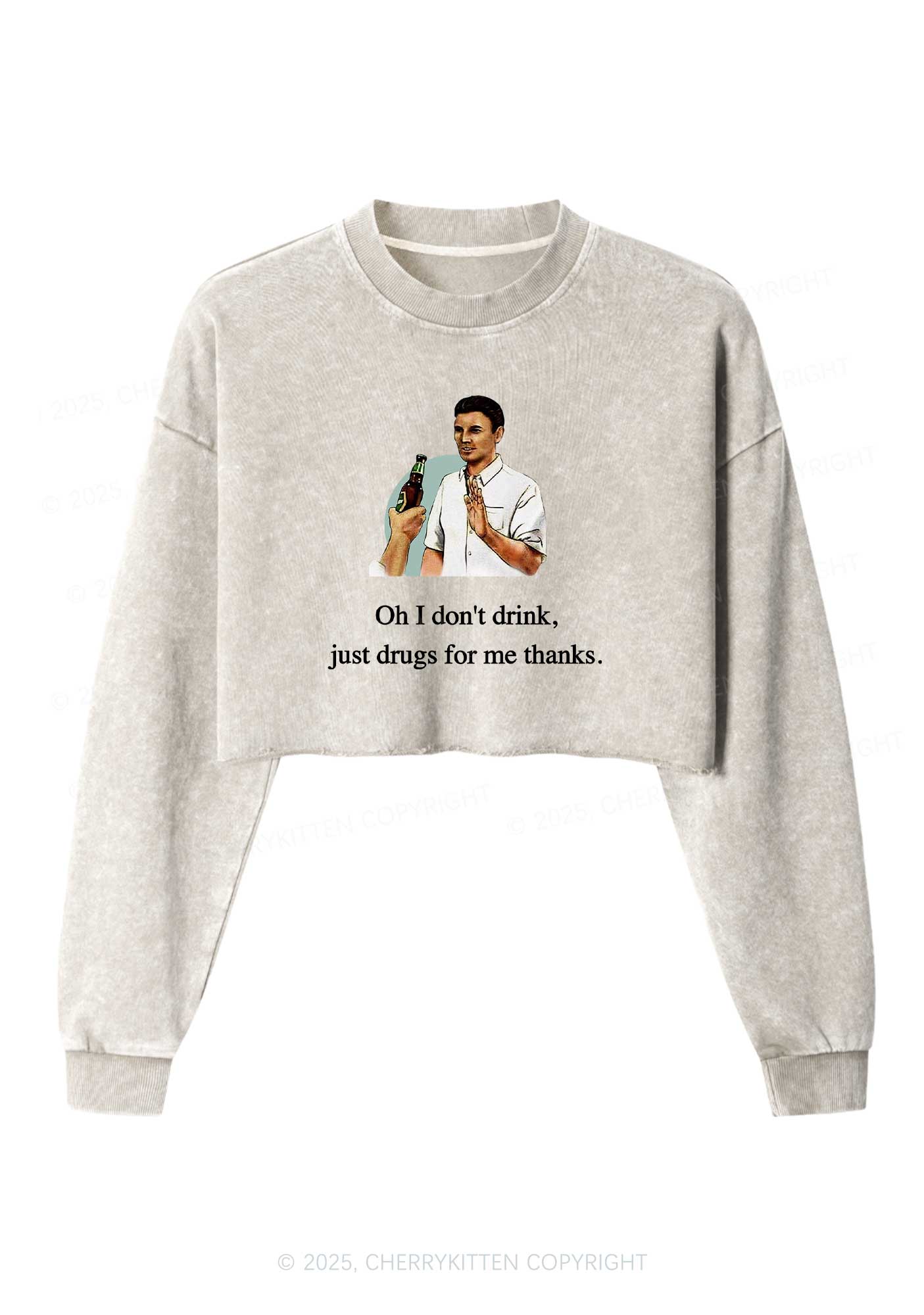 Oh I Dont Drink Y2K Crop Washed Sweatshirts Cherrykitten - Image 5