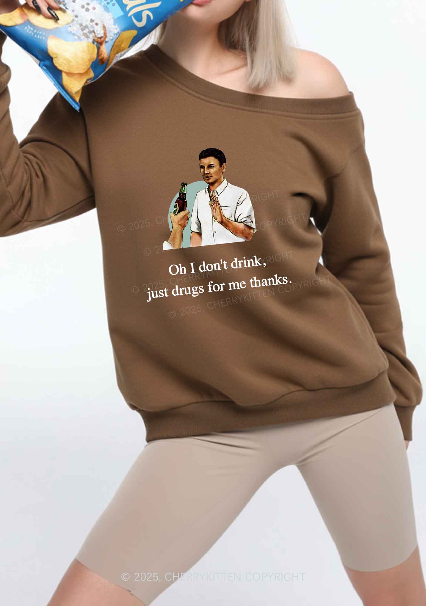 Oh I Dont Drink Y2K Off Shoulder Sweatshirts Cherrykitten - Image 2