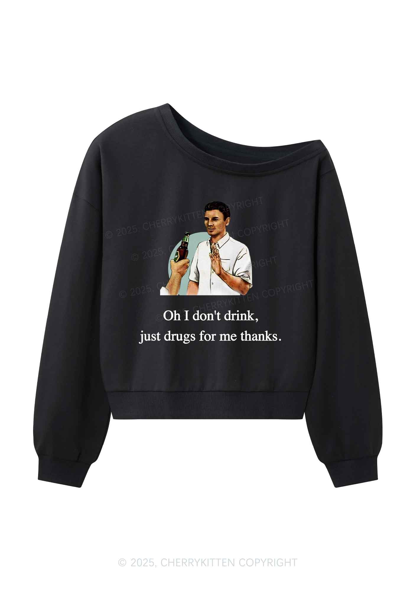 Oh I Dont Drink Y2K Off Shoulder Sweatshirts Cherrykitten - Image 3