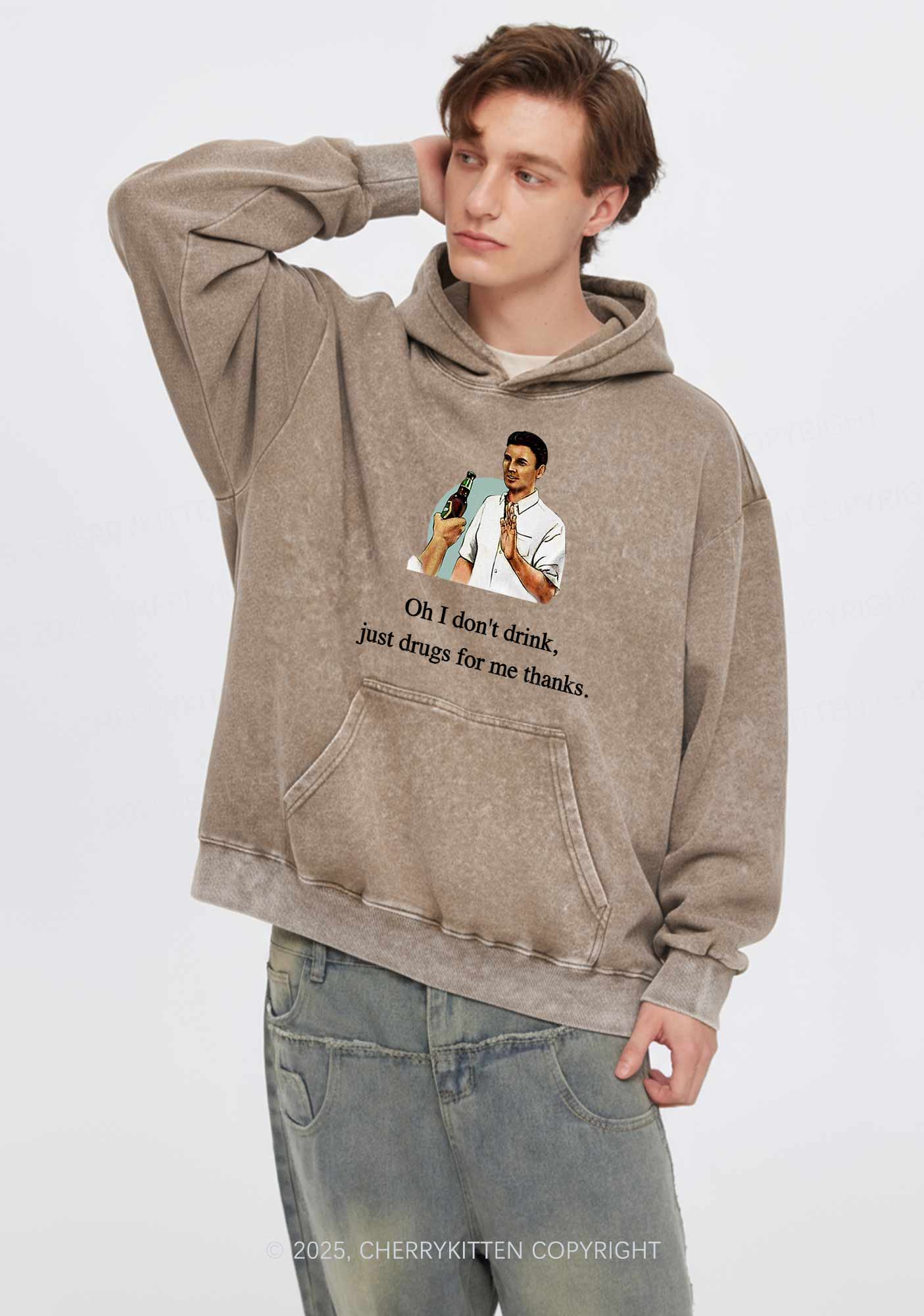 Oh I Dont Drink Y2K Washed Hoodie Cherrykitten - Image 2