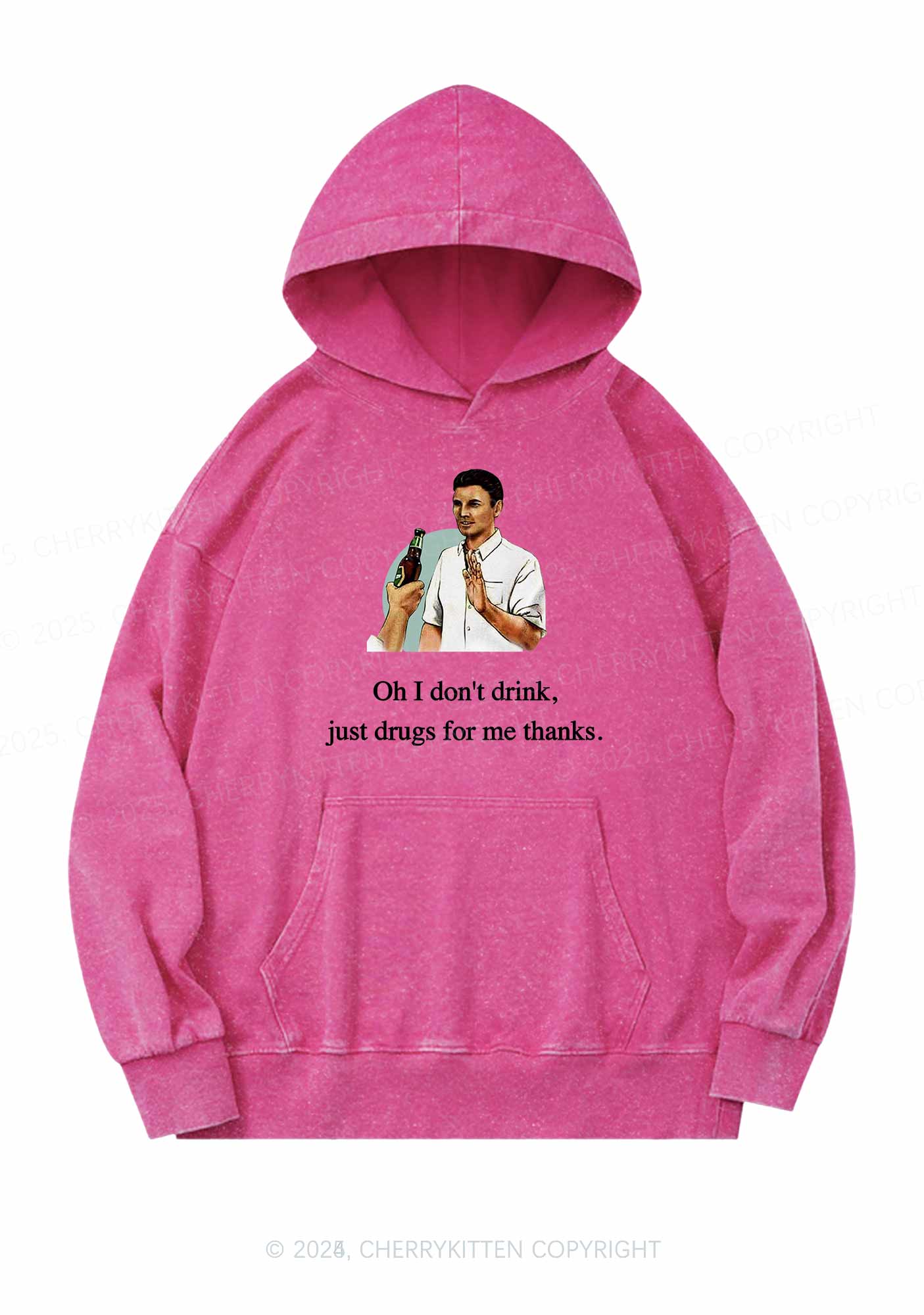 Oh I Dont Drink Y2K Washed Hoodie Cherrykitten - Image 3