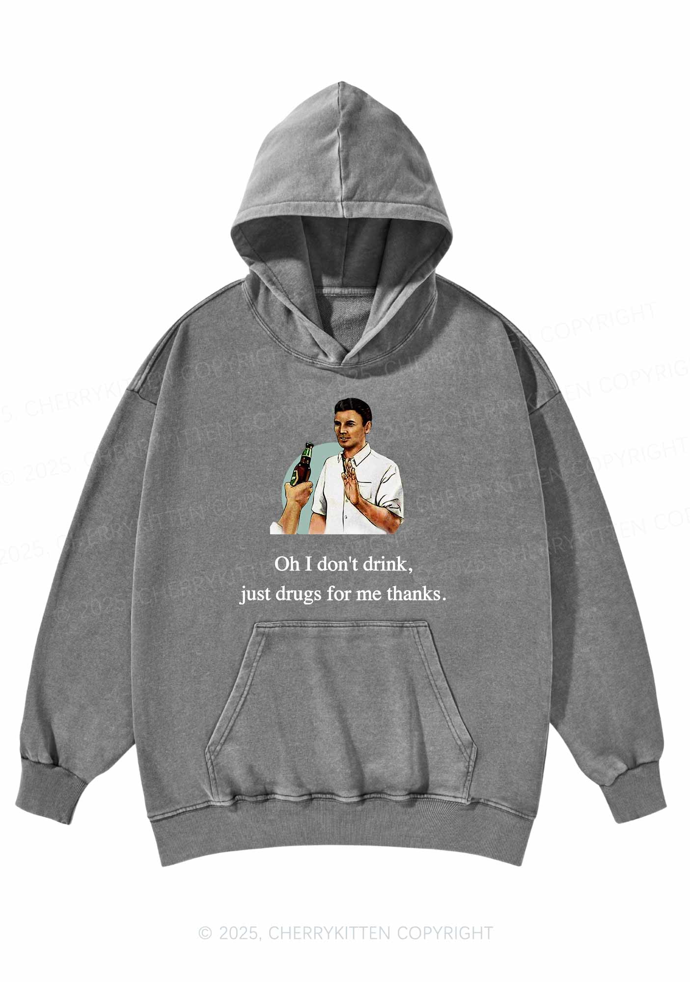 Oh I Dont Drink Y2K Washed Hoodie Cherrykitten - Image 4