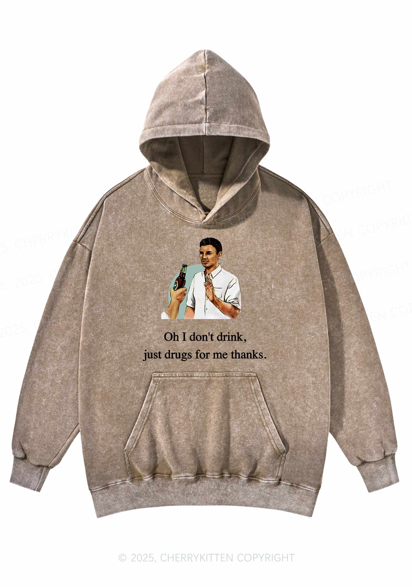 Oh I Dont Drink Y2K Washed Hoodie Cherrykitten - Image 5
