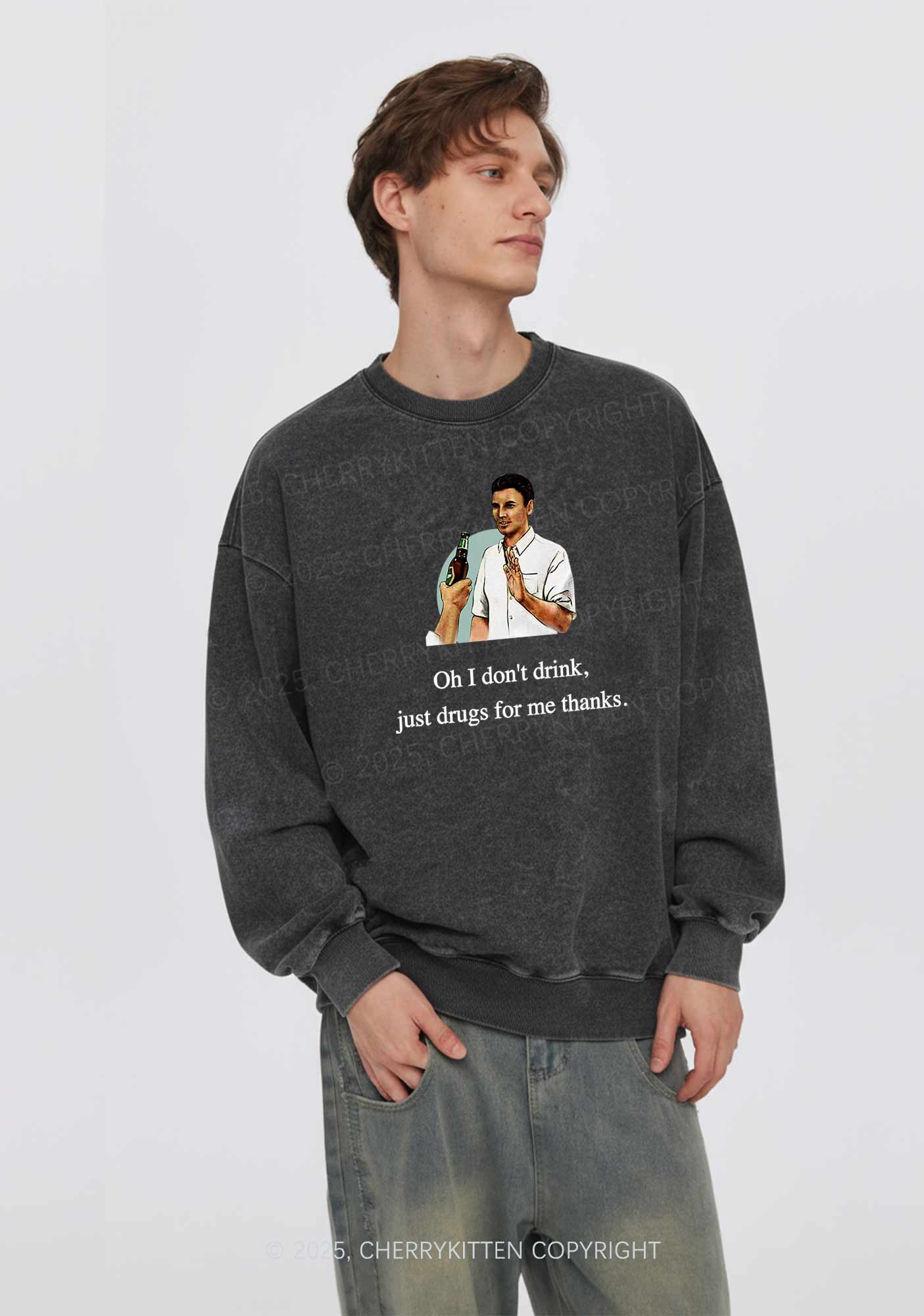 Oh I Dont Drink Y2K Washed Sweatshirts Cherrykitten - Image 2