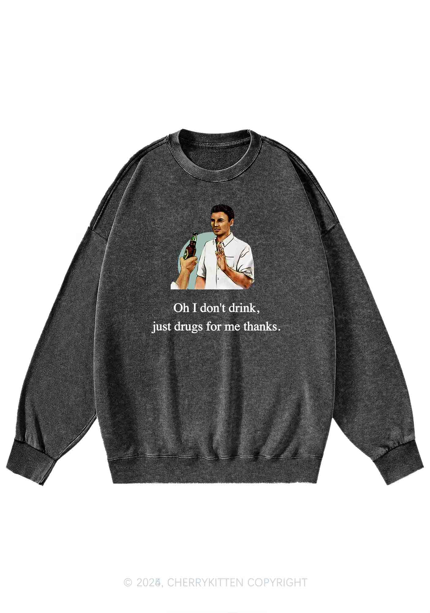 Oh I Dont Drink Y2K Washed Sweatshirts Cherrykitten - Image 3
