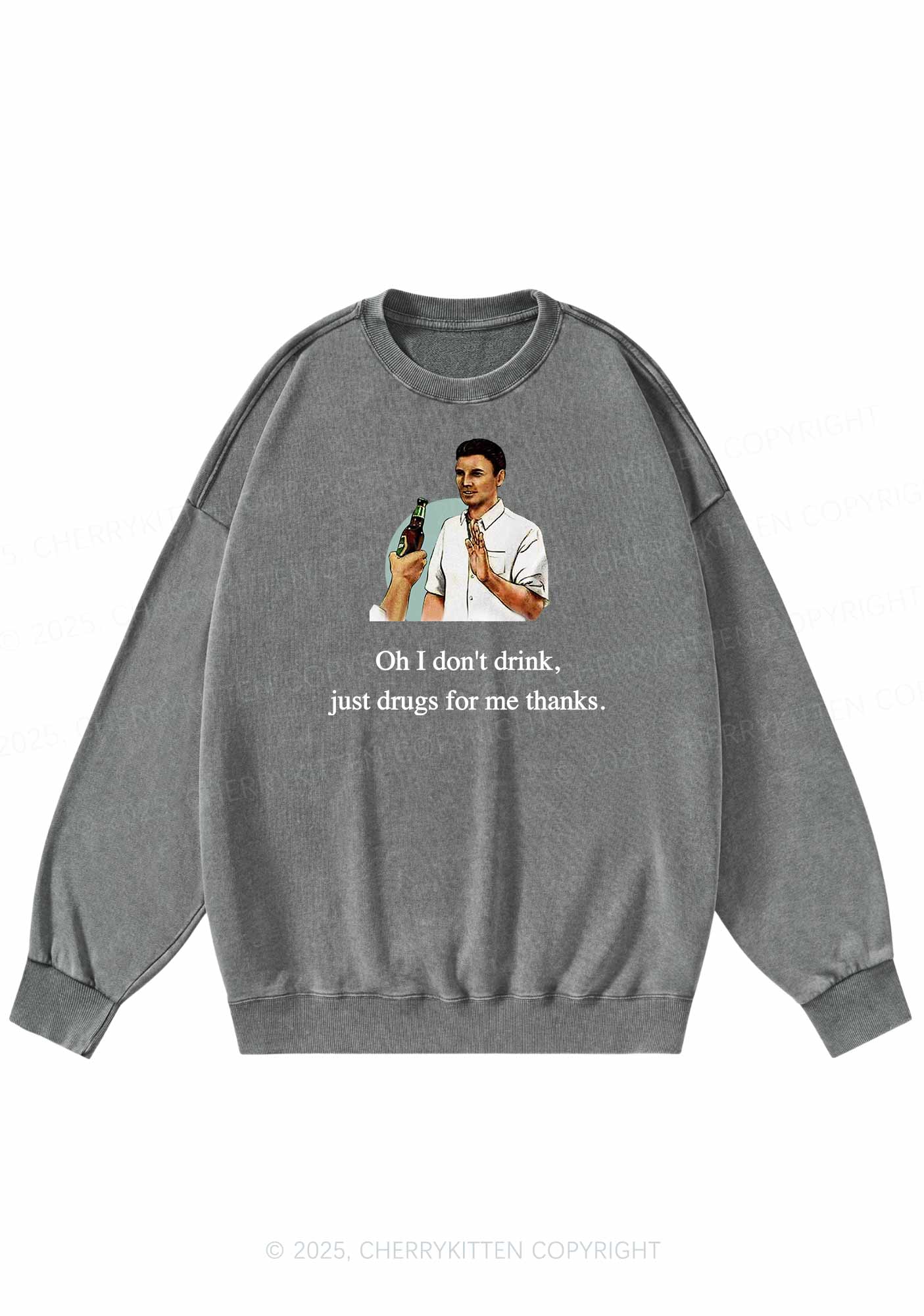 Oh I Dont Drink Y2K Washed Sweatshirts Cherrykitten - Image 6