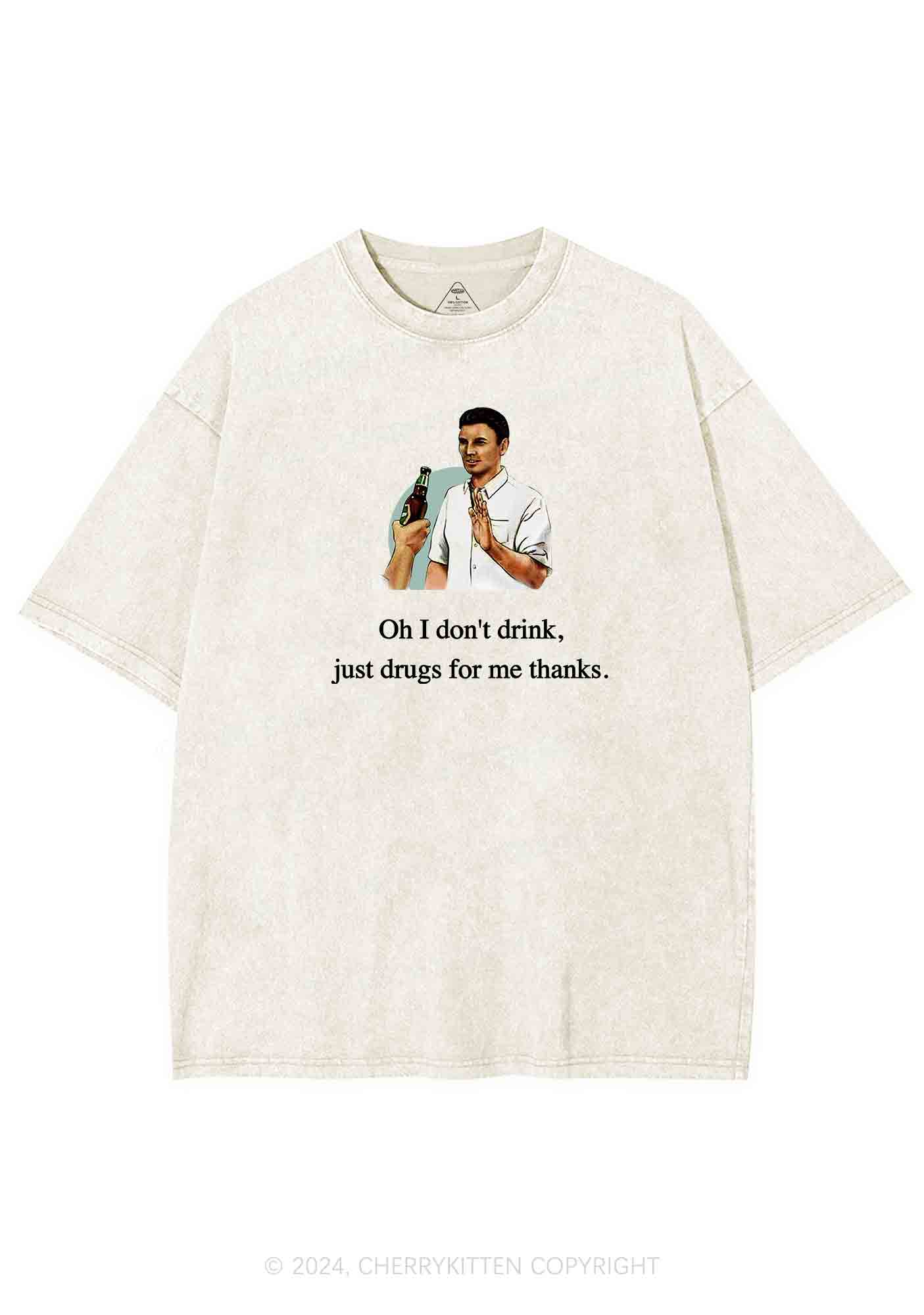 Oh I Don't Drink Y2K Washed Tee Cherrykitten - Image 4