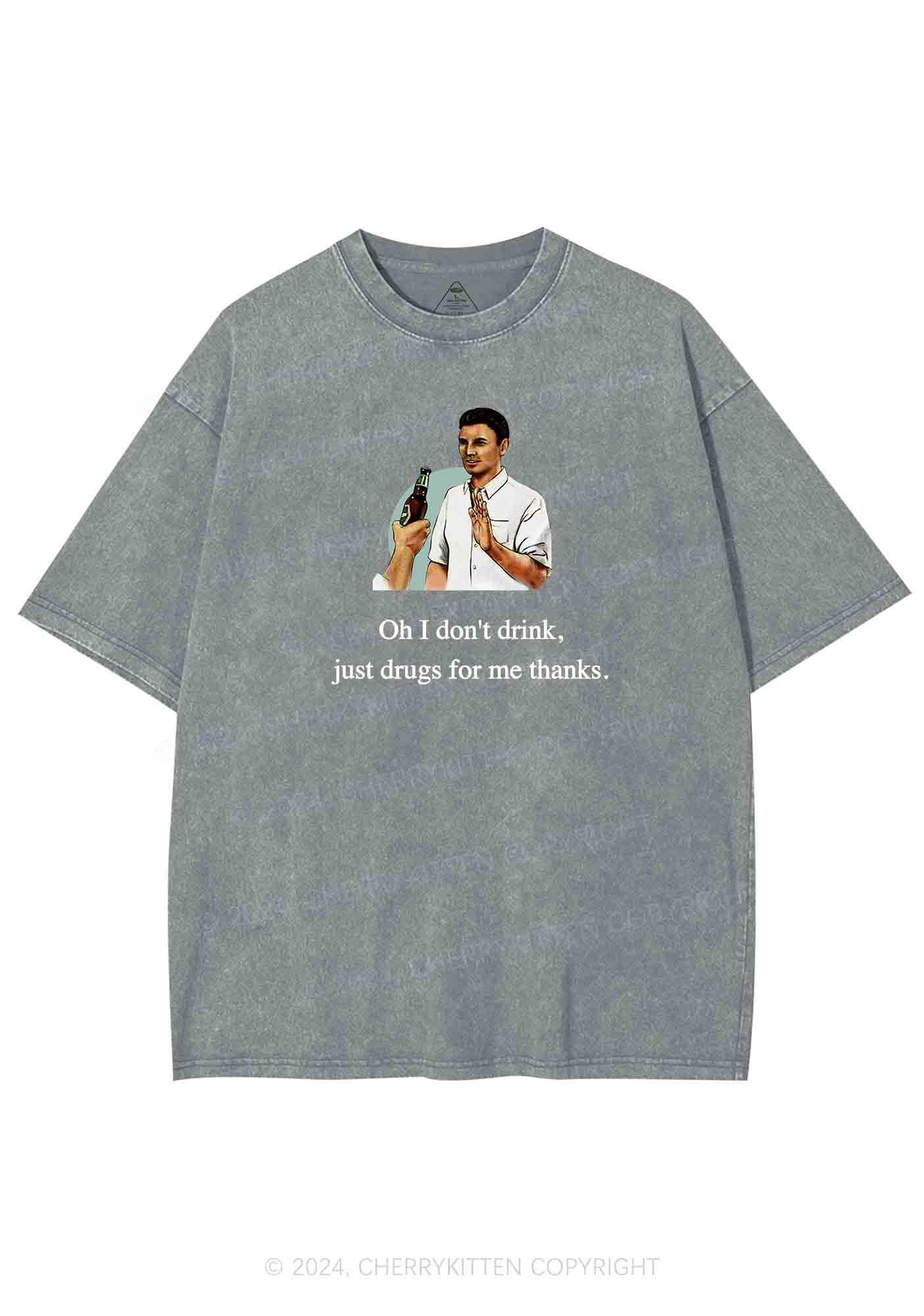 Oh I Don't Drink Y2K Washed Tee Cherrykitten - Image 7
