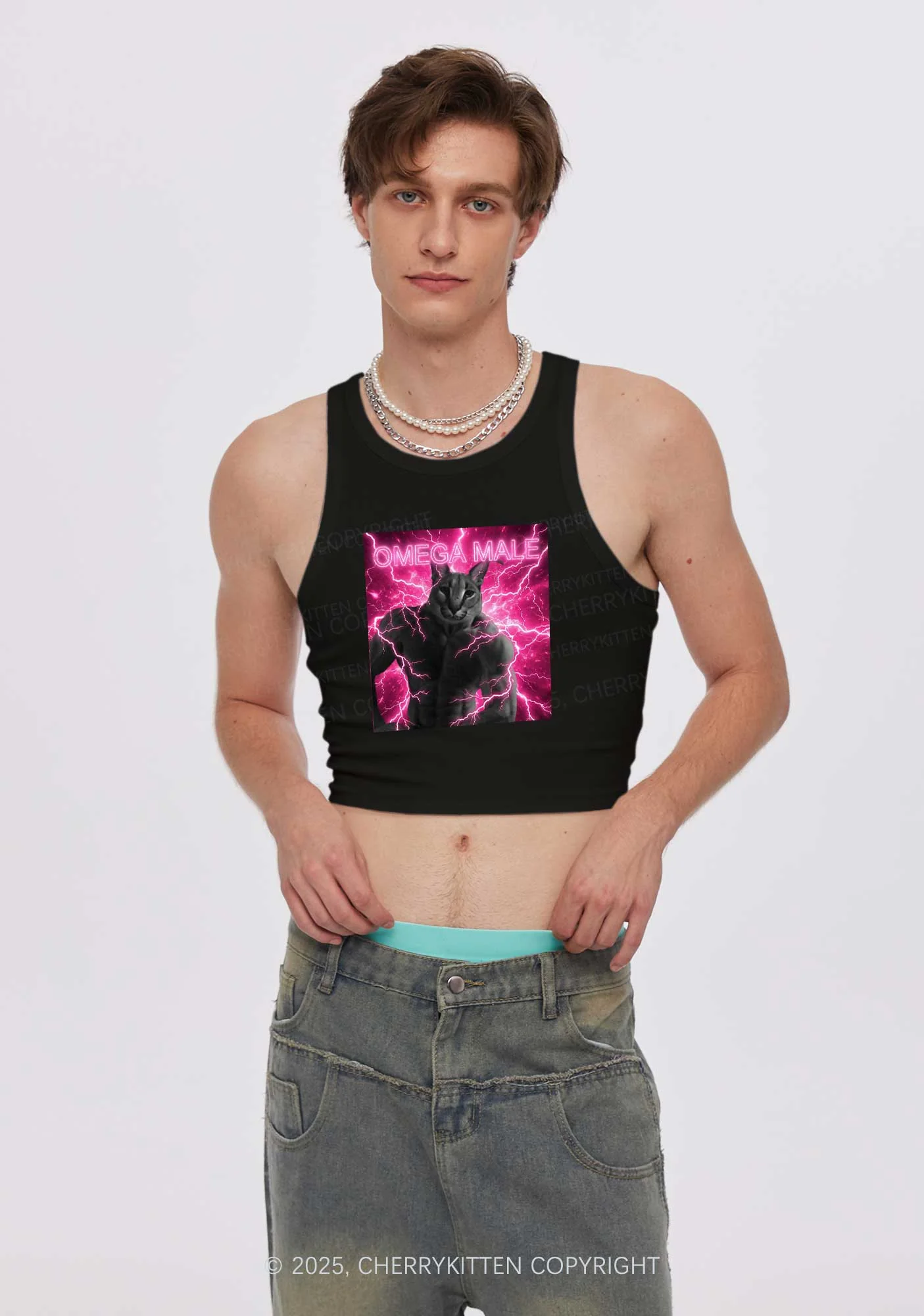 Omega Male Y2K Crop Tank Top Cherrykitten - Image 2