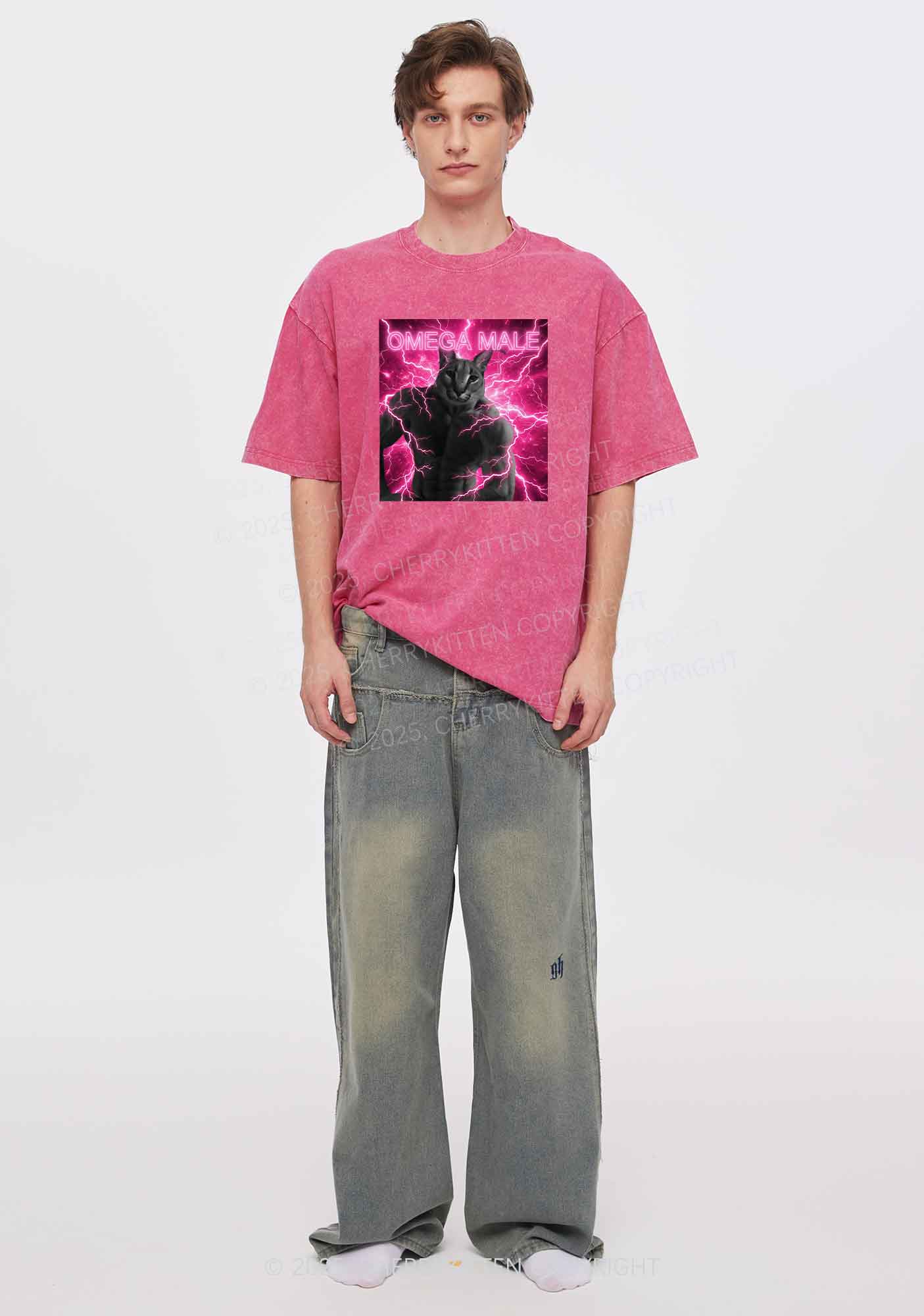 Omega Male Y2K Shirts Washed Tee Cherrykitten - Image 2