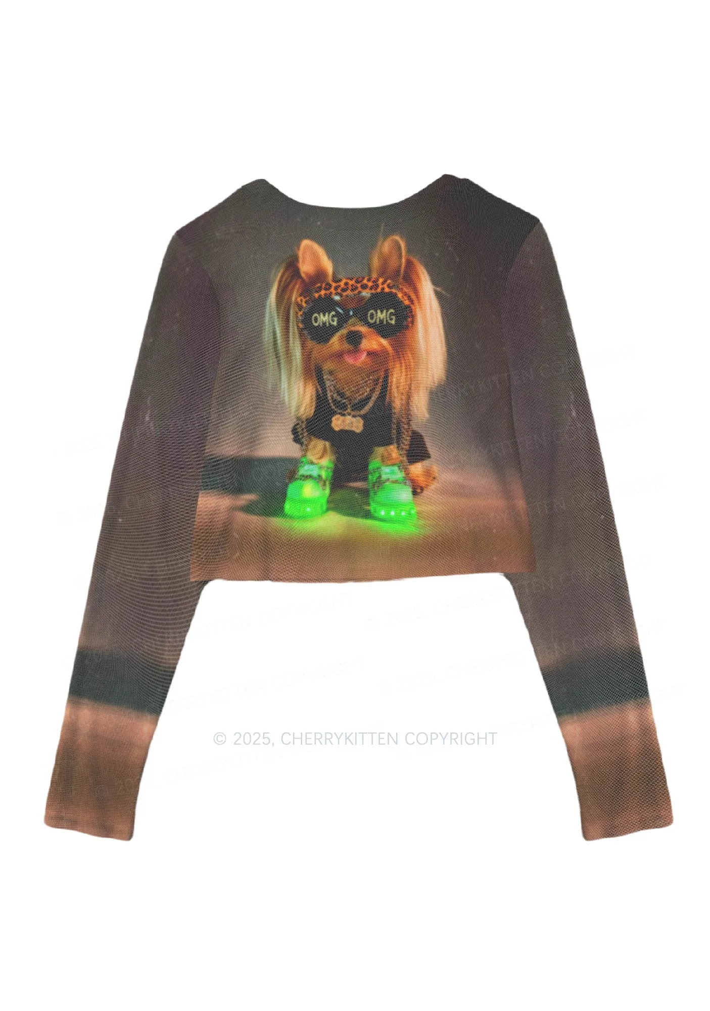 OMG Doggy Y2K Mesh Long Sleeve Crop Top Cherrykitten - Image 3