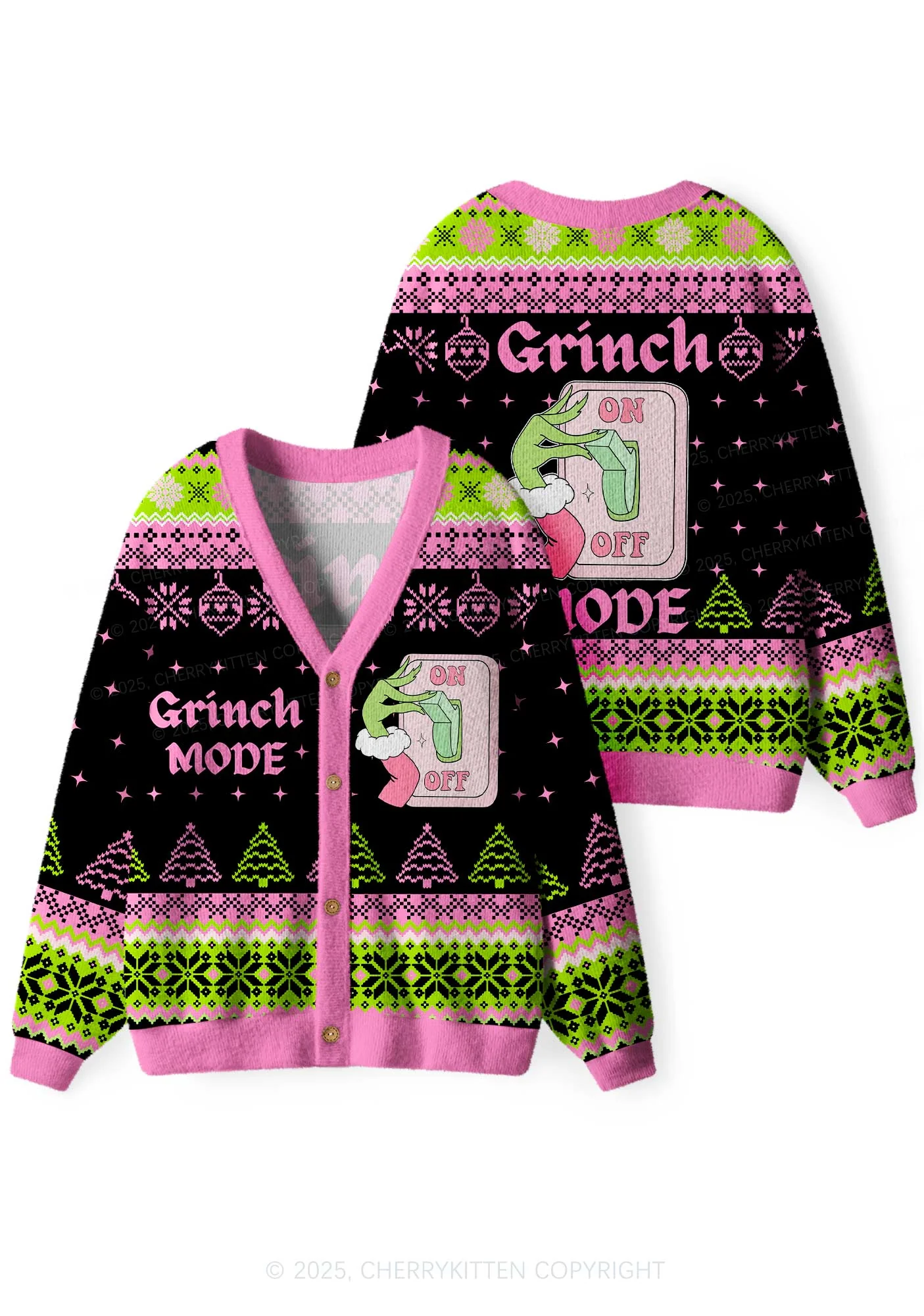 On Off Mode Y2K Christmas Cardigan Knit Sweatshirt Cherrykitten - Image 3