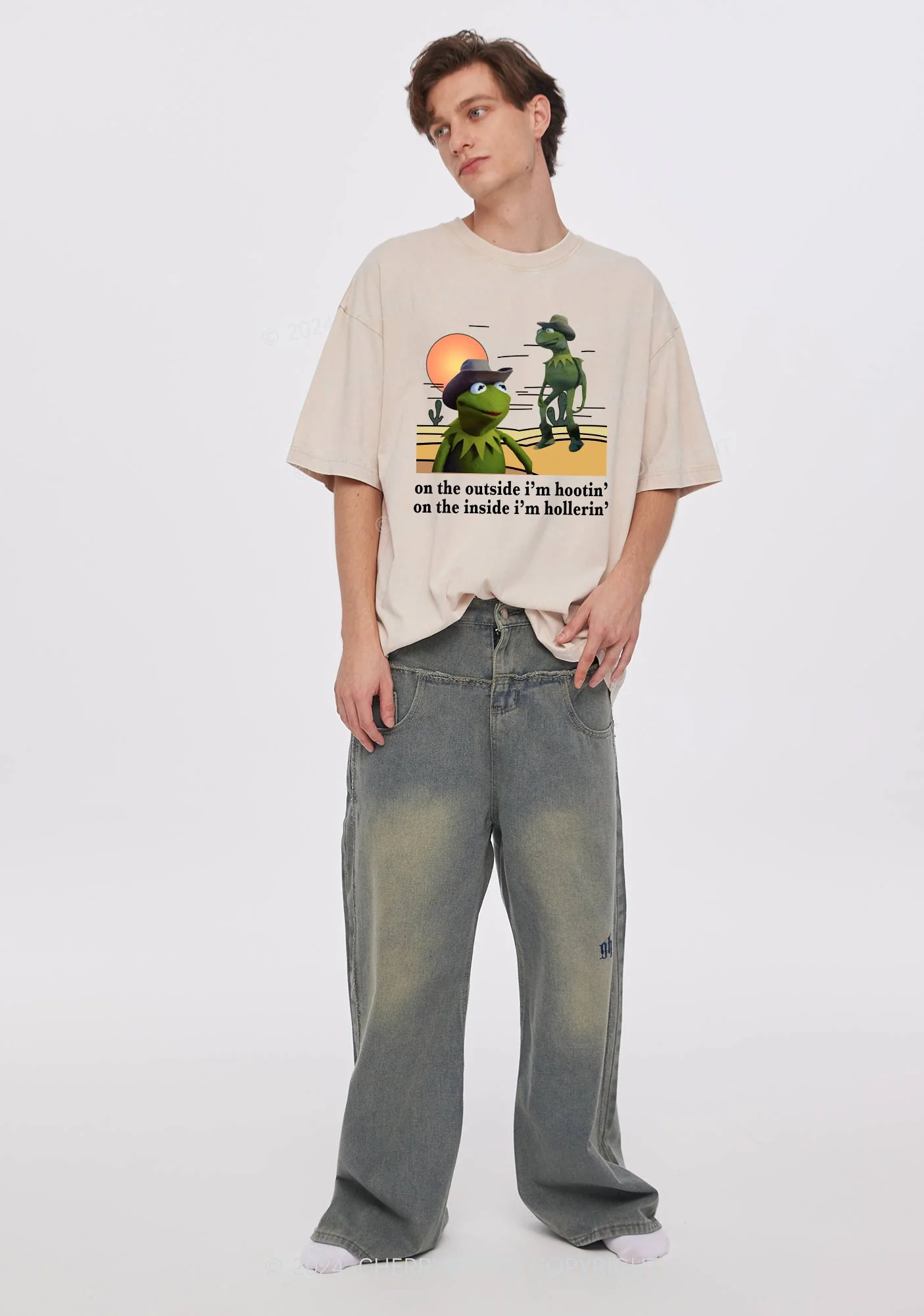 On The Outside I'm Hootin Y2K Washed Tee Cherrykitten - Image 3