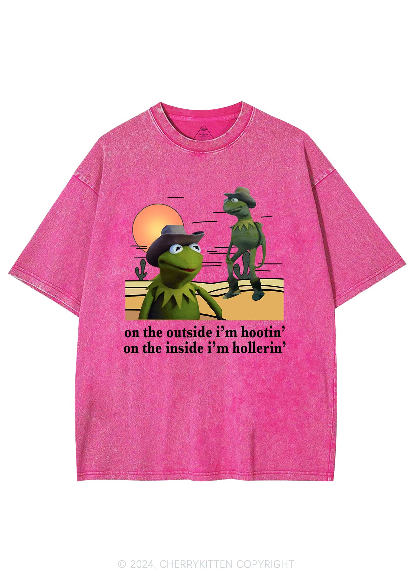 On The Outside I'm Hootin Y2K Washed Tee Cherrykitten - Image 4