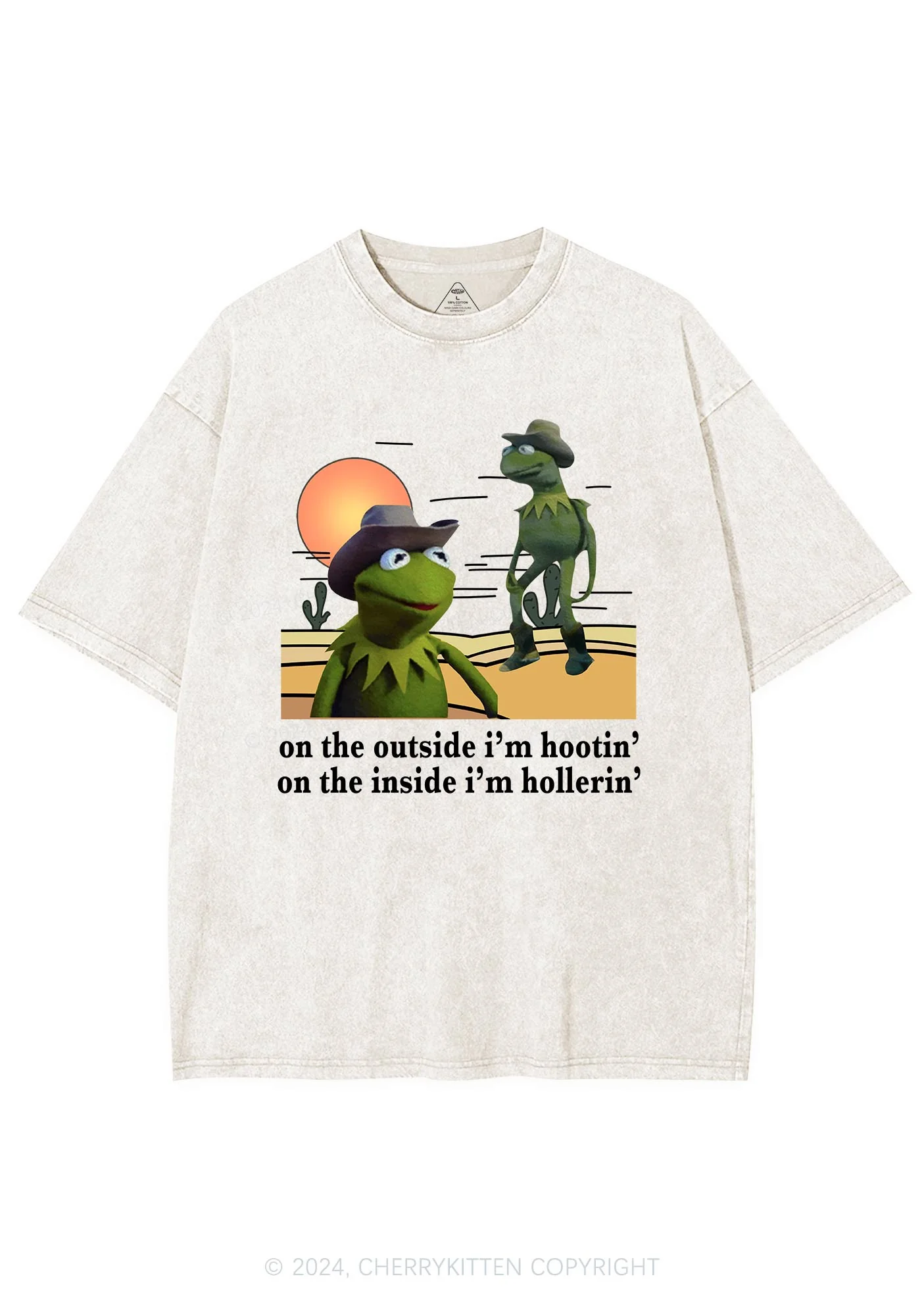 On The Outside I'm Hootin Y2K Washed Tee Cherrykitten - Image 6