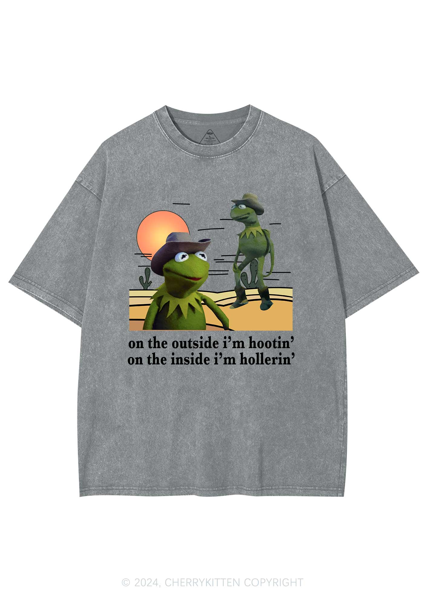 On The Outside I'm Hootin Y2K Washed Tee Cherrykitten - Image 7