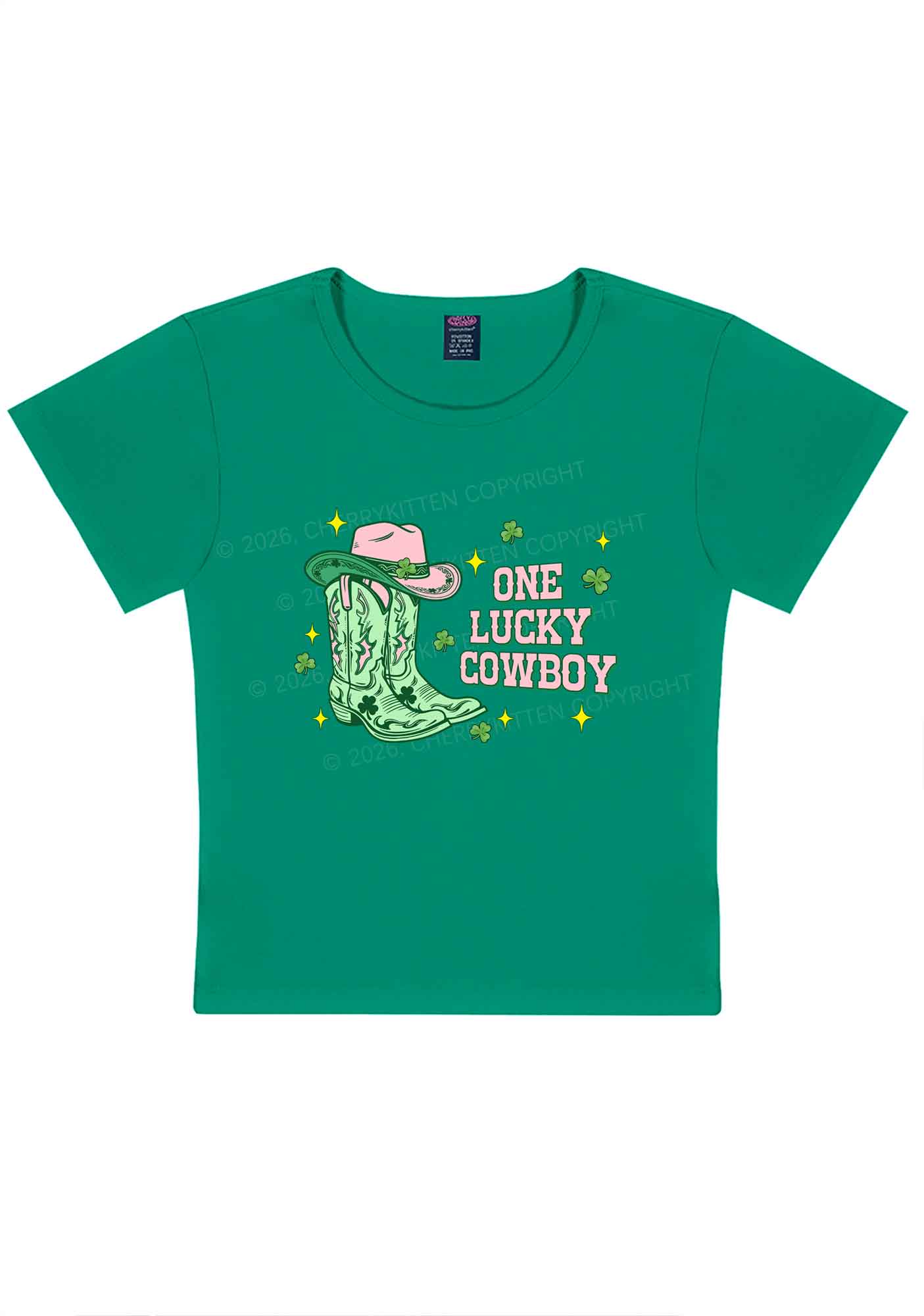 One Lucky Cowboy Boots St Patricks Y2K Baby Tee Cherrykitten - Image 3