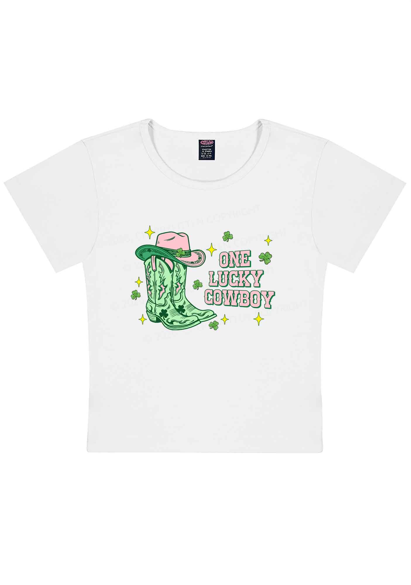 One Lucky Cowboy Boots St Patricks Y2K Baby Tee Cherrykitten - Image 4