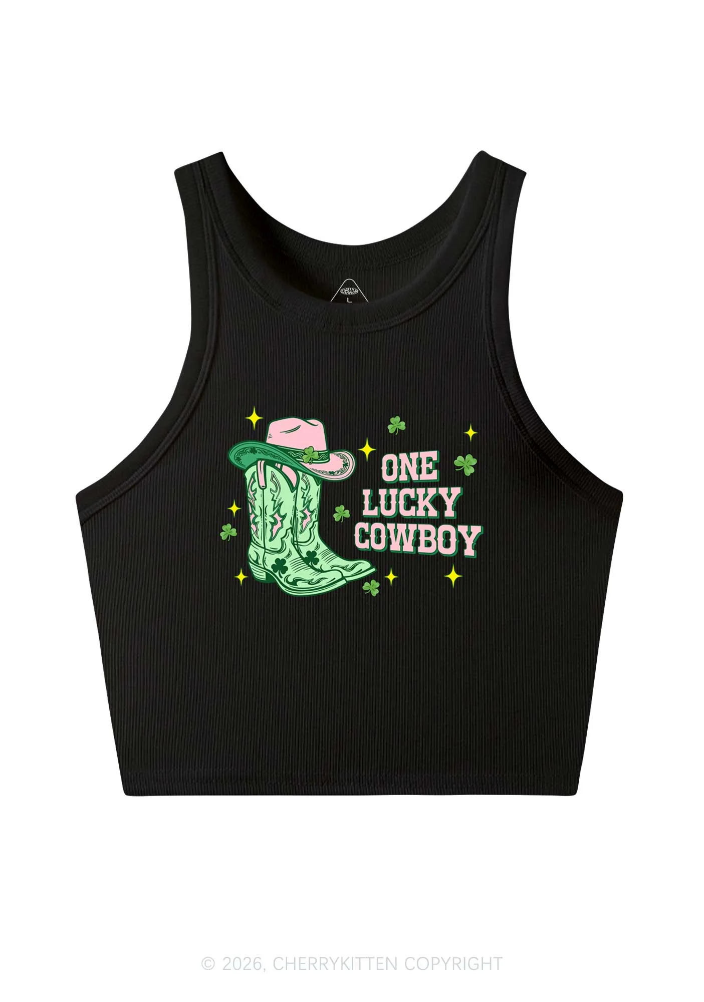 One Lucky Cowboy Boots St Patricks Y2K Crop Tank Top Cherrykitten - Image 3