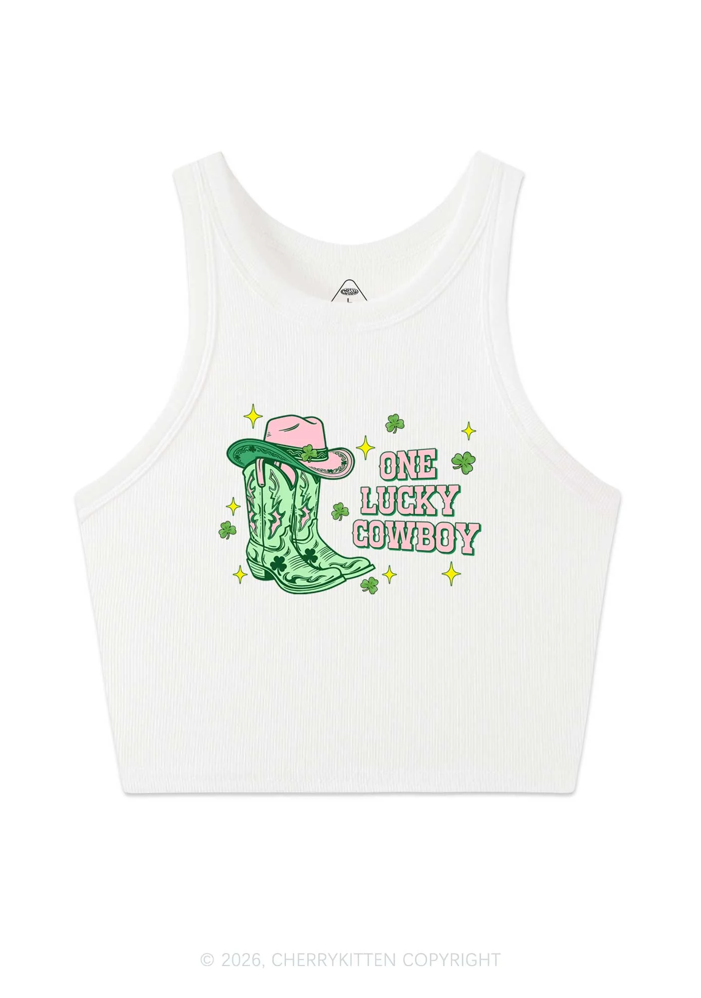 One Lucky Cowboy Boots St Patricks Y2K Crop Tank Top Cherrykitten - Image 4
