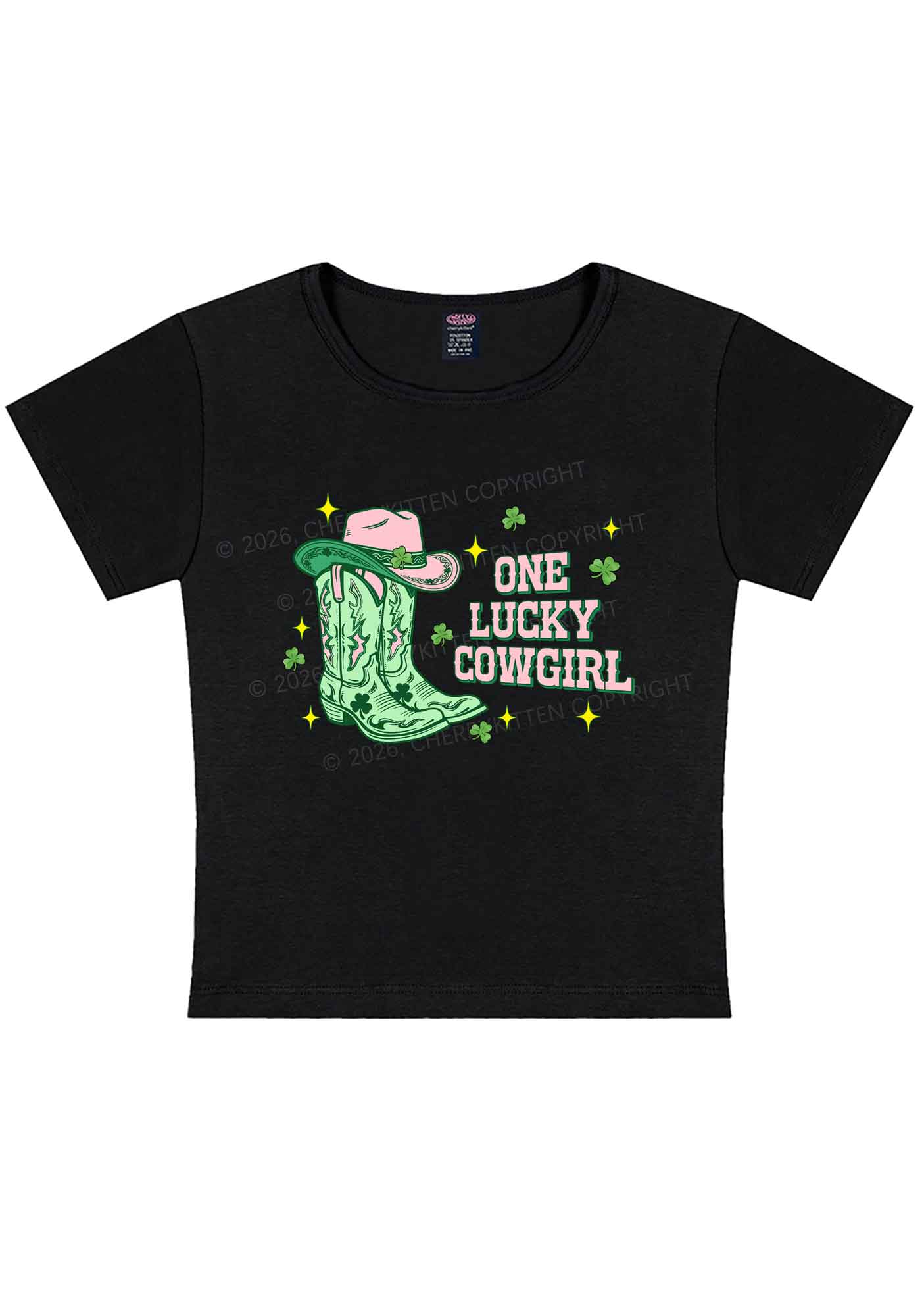 One Lucky Cowgirl Boots St Patricks Y2K Baby Tee Cherrykitten - Image 3