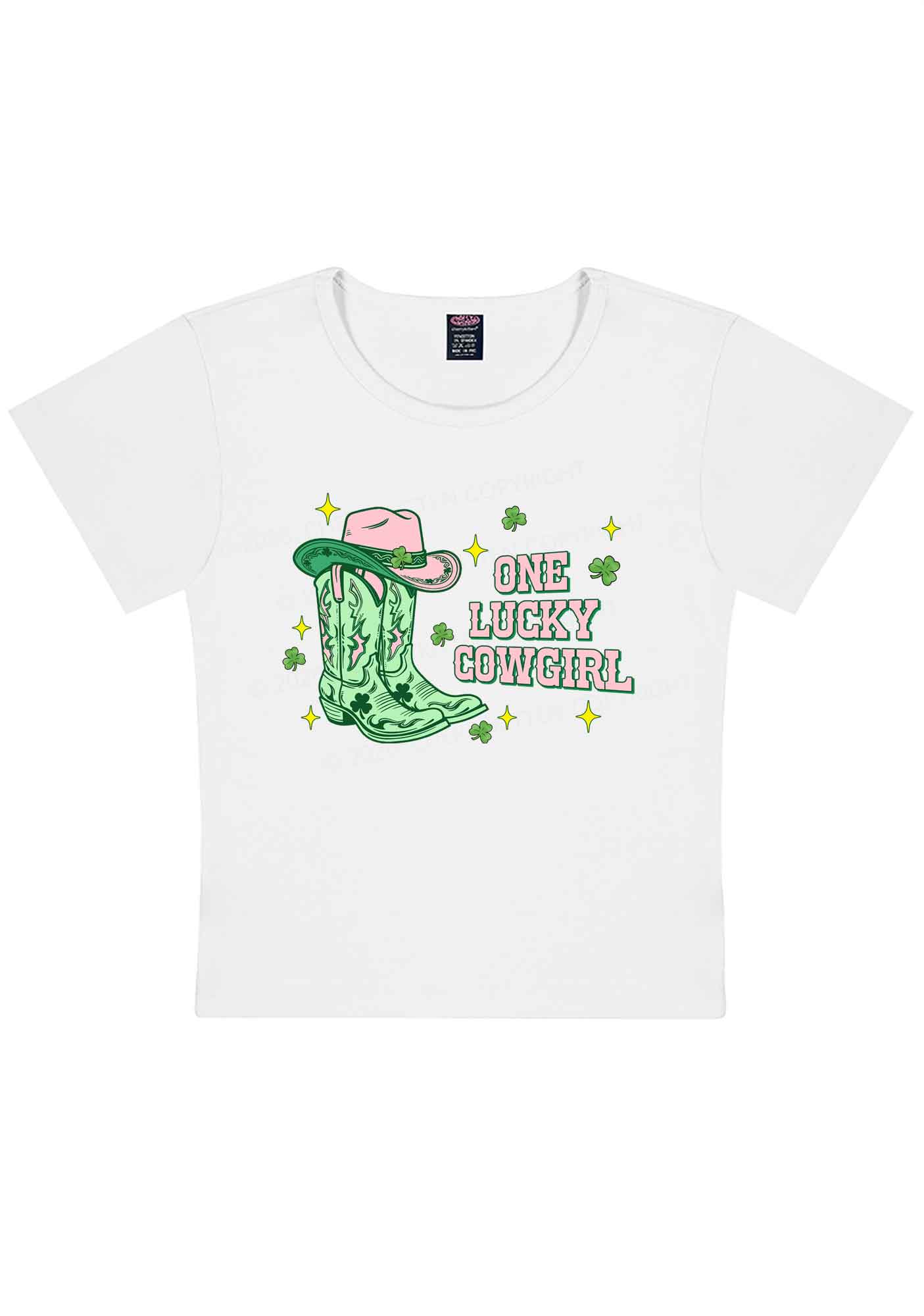 One Lucky Cowgirl Boots St Patricks Y2K Baby Tee Cherrykitten - Image 4