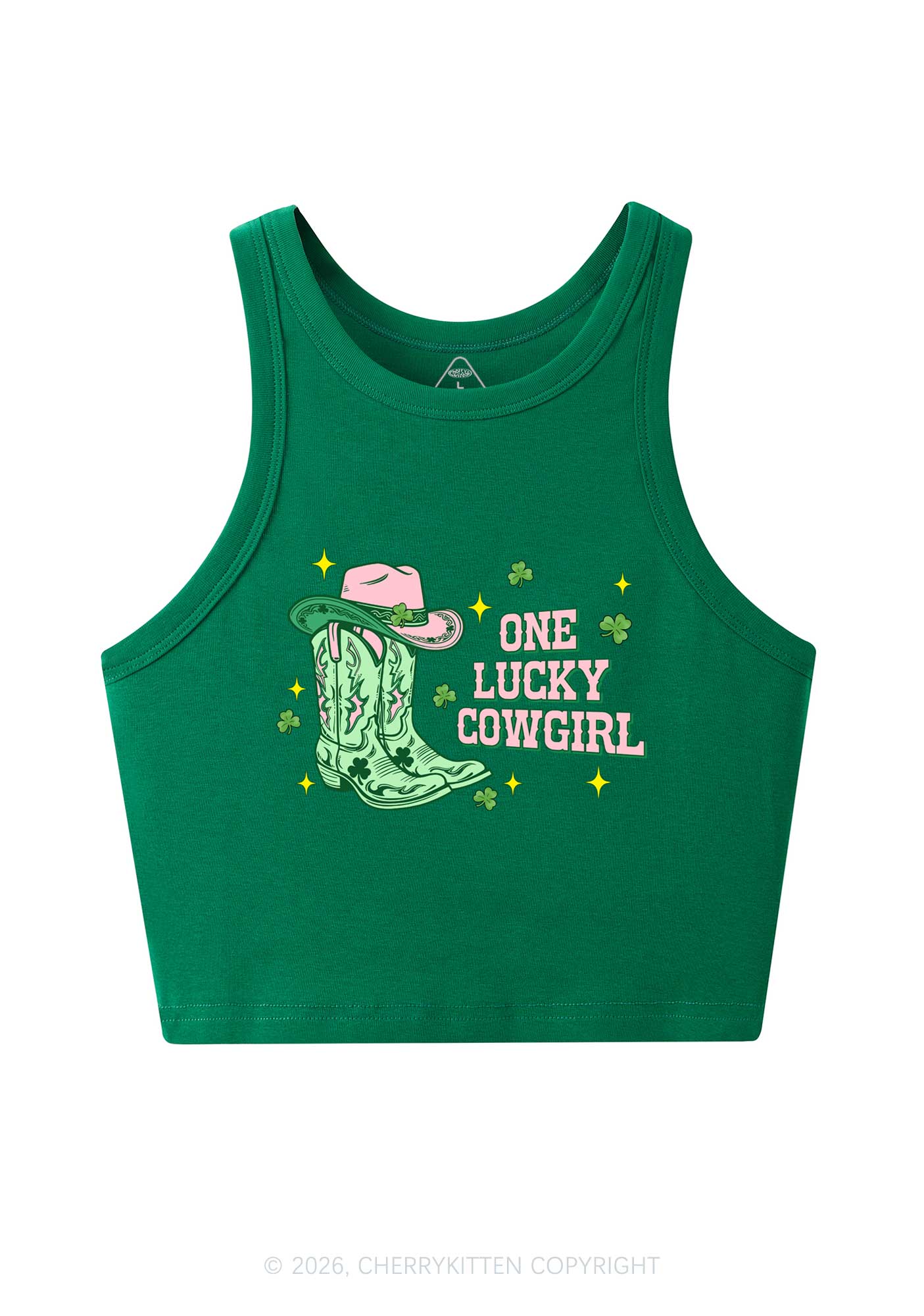 One Lucky Cowgirl Boots St Patricks Y2K Crop Tank Top Cherrykitten - Image 3