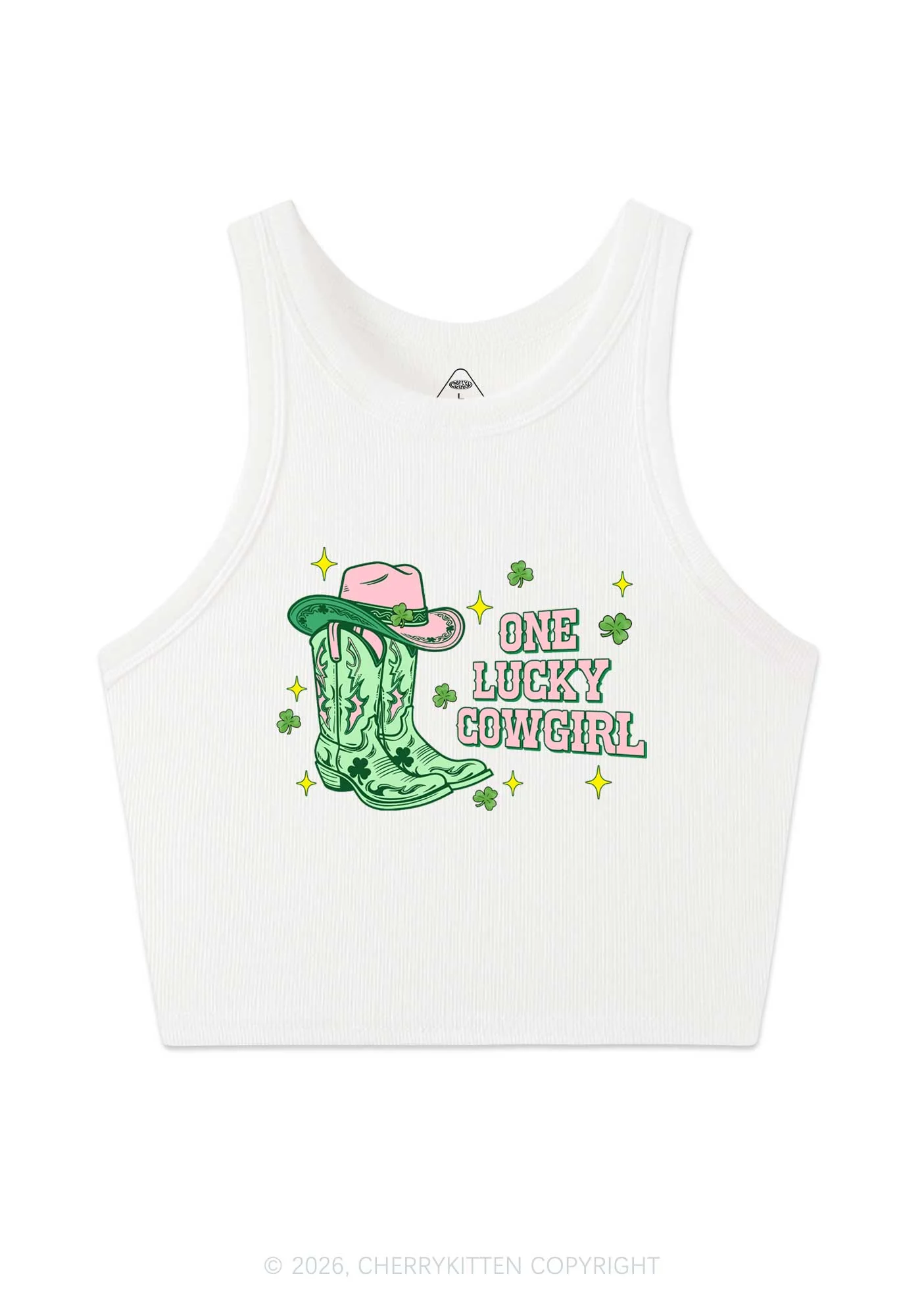 One Lucky Cowgirl Boots St Patricks Y2K Crop Tank Top Cherrykitten - Image 4