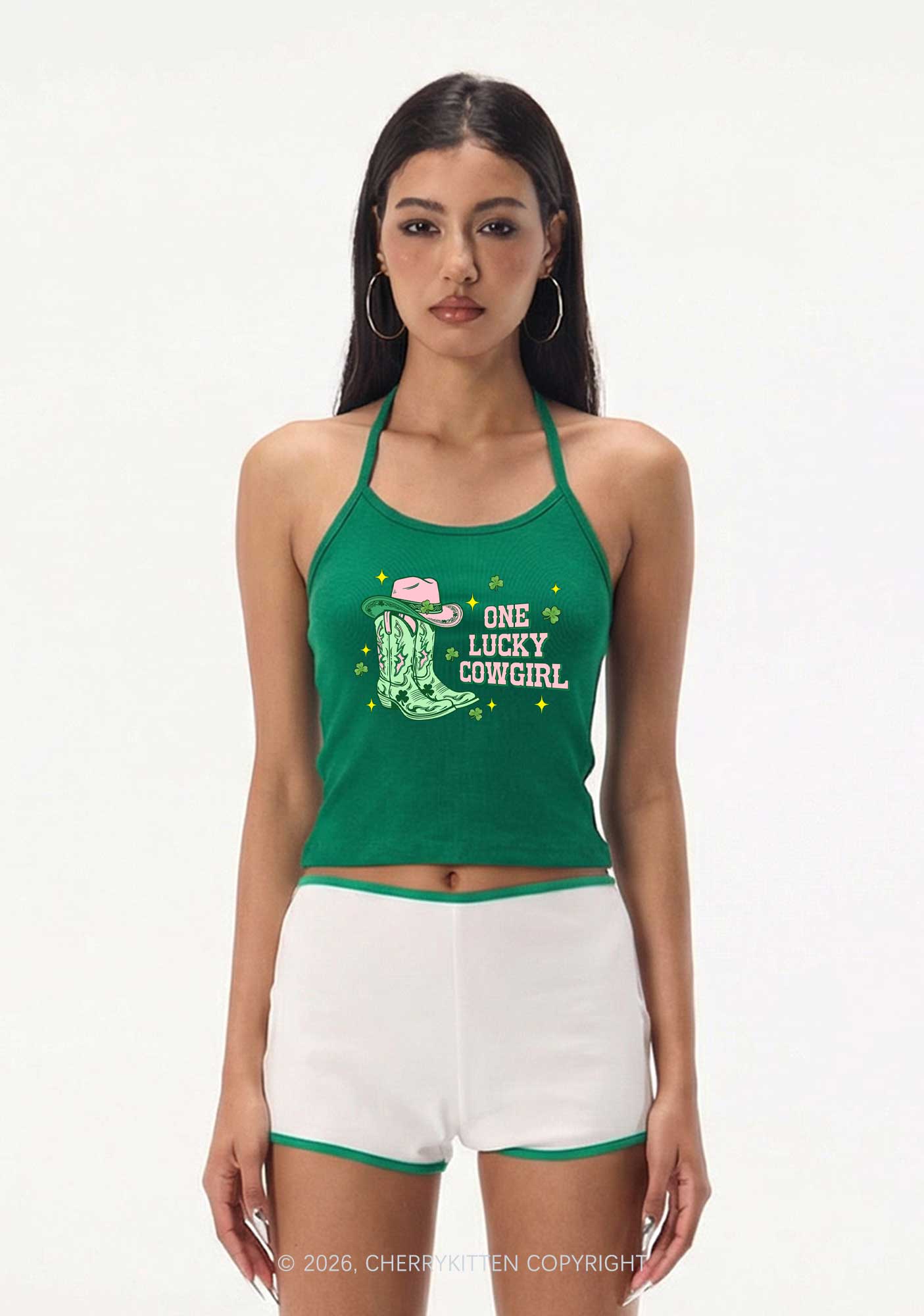 One Lucky Cowgirl Boots St Patricks Y2K Halter Neck Cami Cherrykitten - Image 2