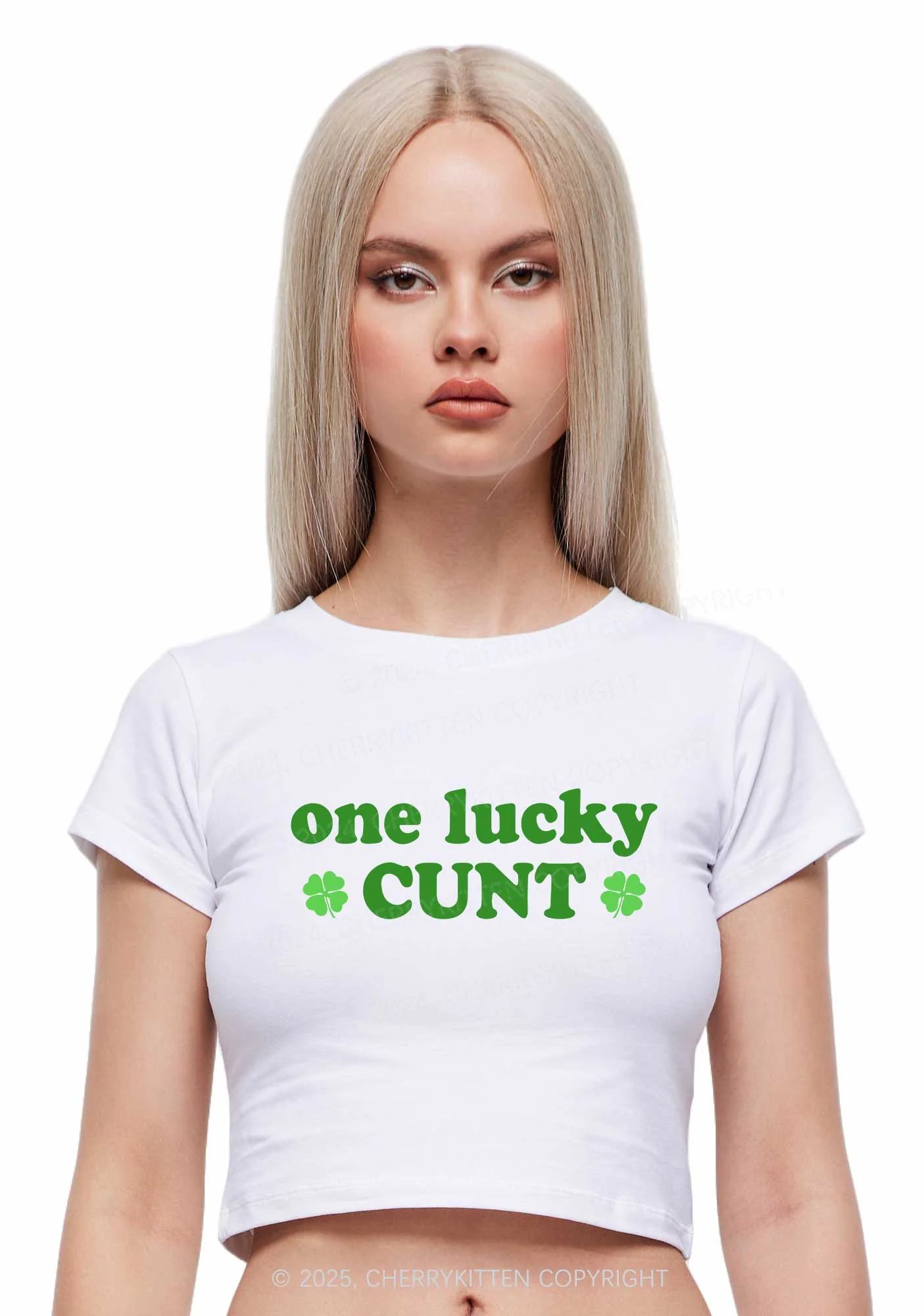 One Lucky Cxxt St Patricks Y2K Baby Tee Cherrykitten - Image 2