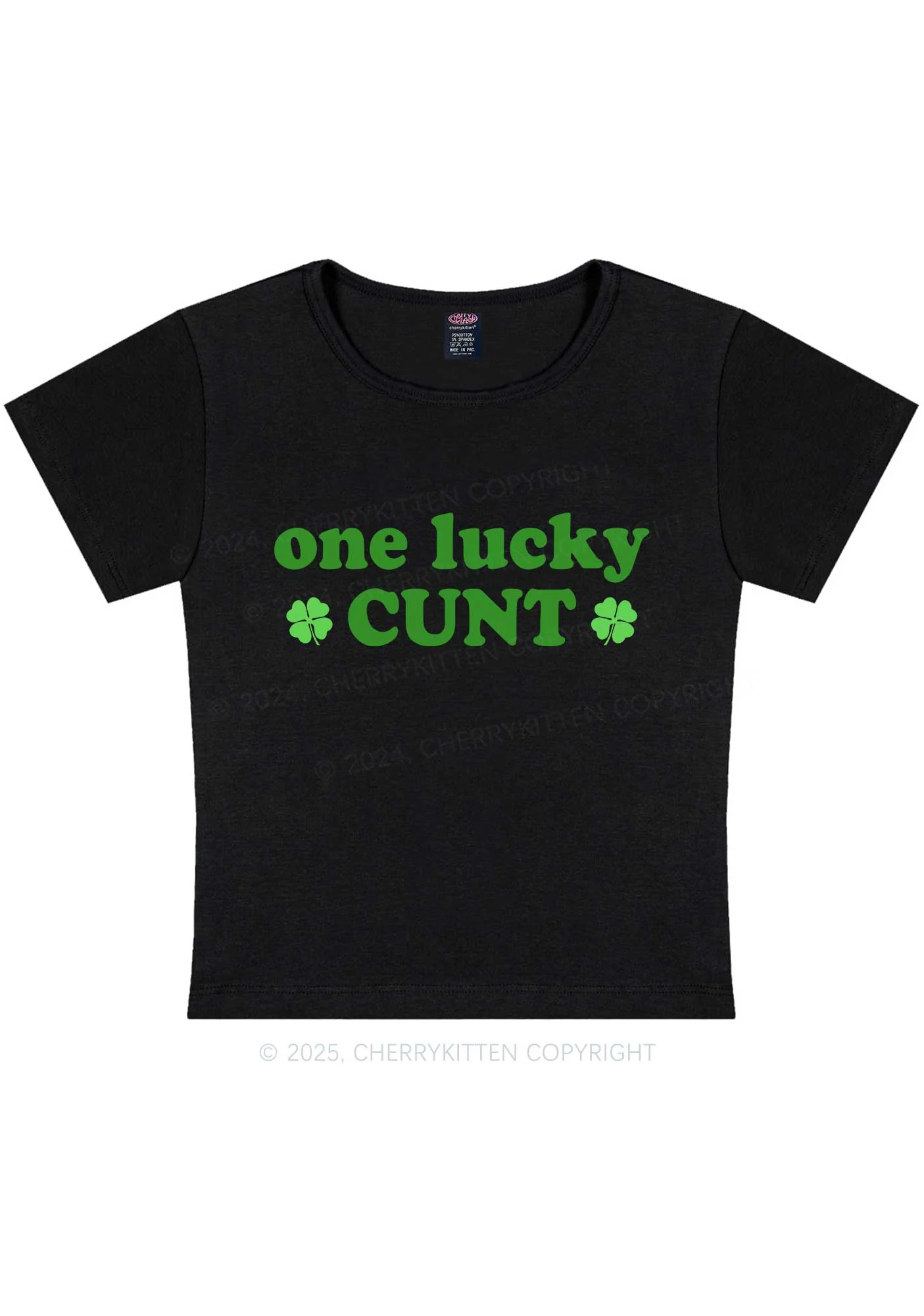 One Lucky Cxxt St Patricks Y2K Baby Tee Cherrykitten - Image 3