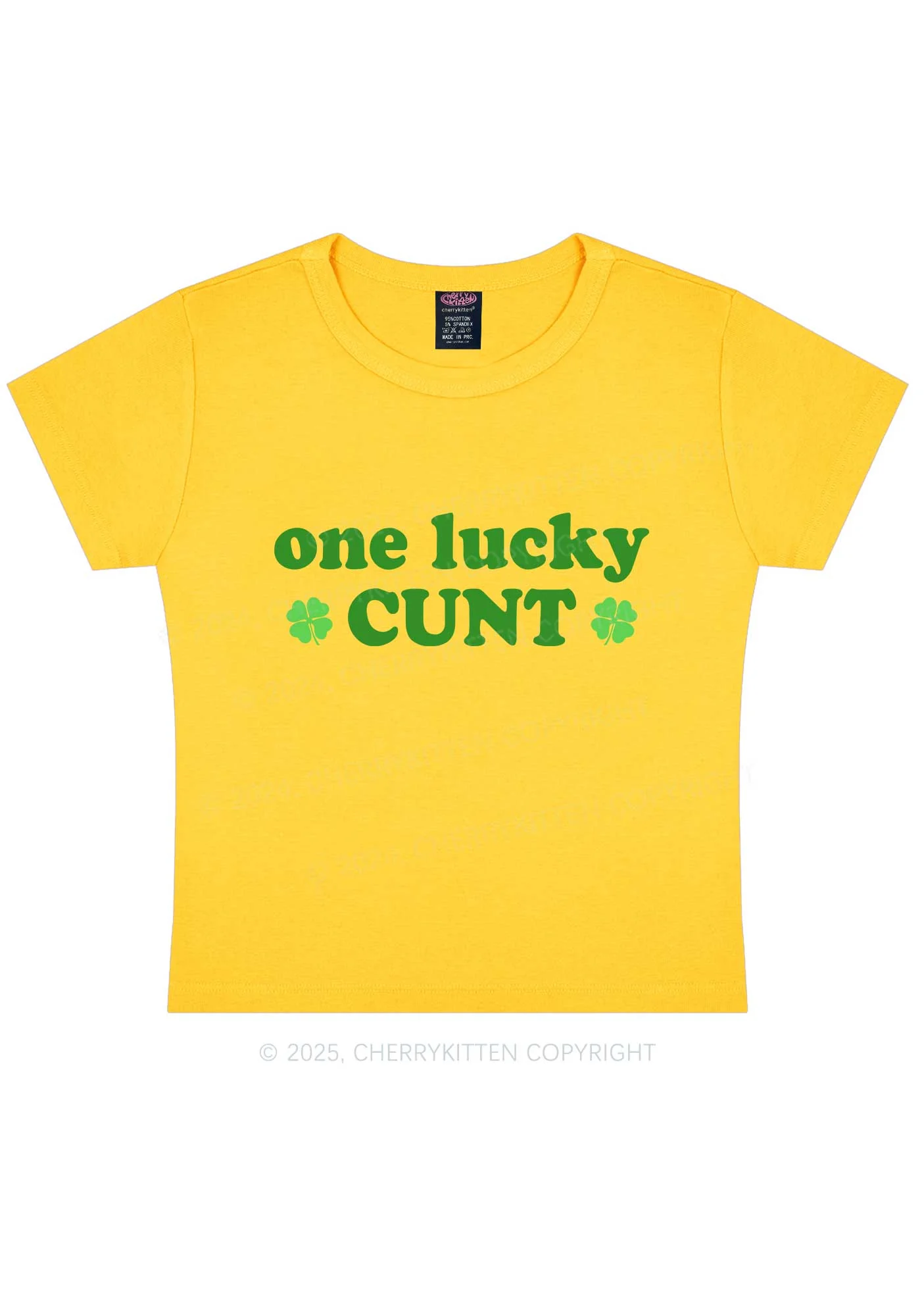 One Lucky Cxxt St Patricks Y2K Baby Tee Cherrykitten - Image 4