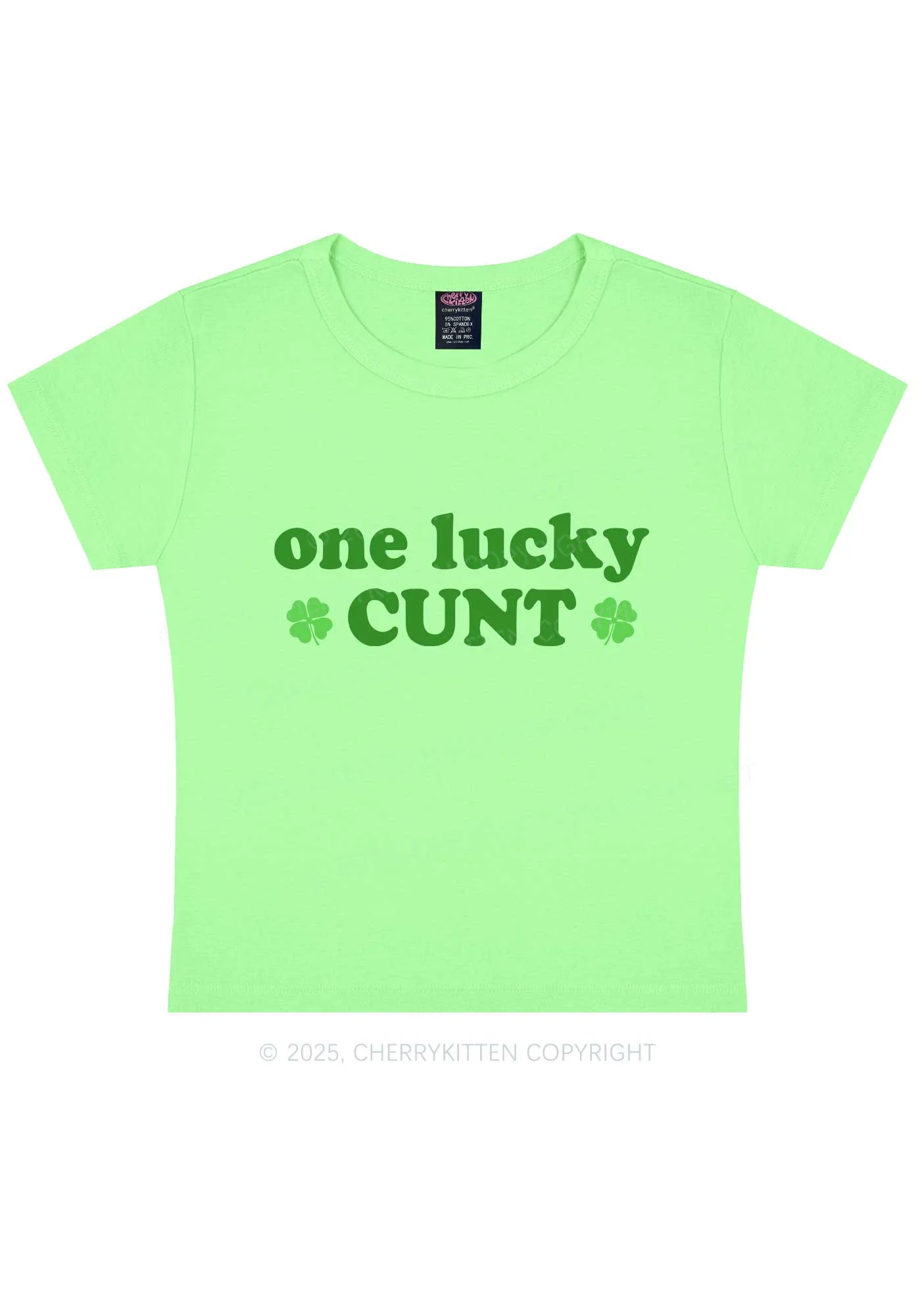 One Lucky Cxxt St Patricks Y2K Baby Tee Cherrykitten - Image 6