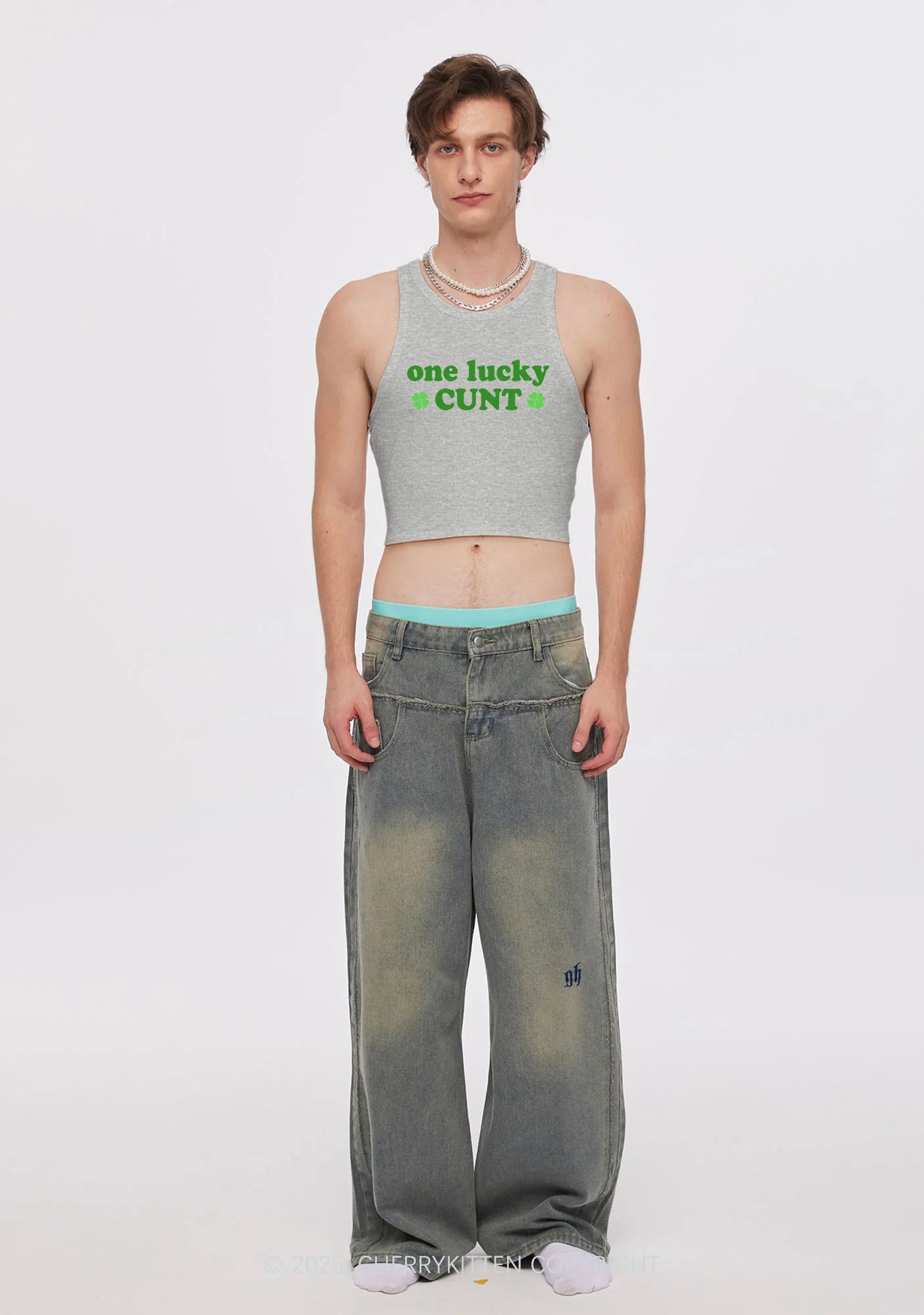 One Lucky Cxxt St Patricks Y2K Crop Tank Top Cherrykitten - Image 3