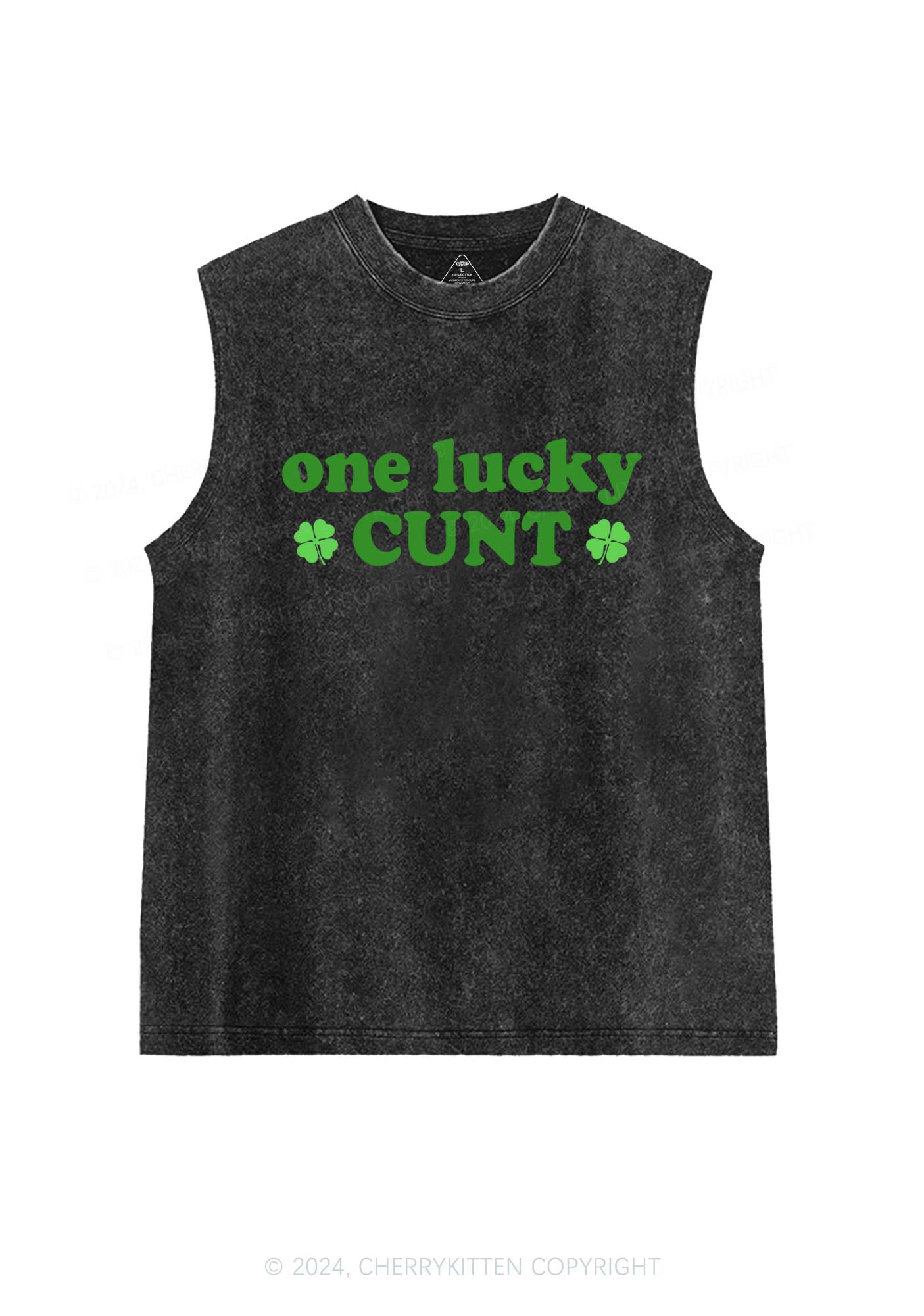One Lucky Cxxt St Patricks Y2K Washed Tank Cherrykitten - Image 3