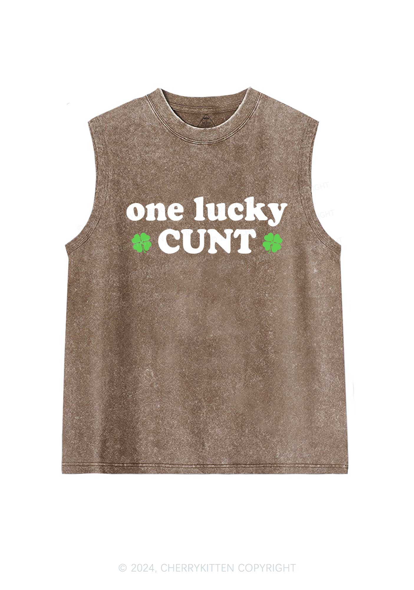 One Lucky Cxxt St Patricks Y2K Washed Tank Cherrykitten - Image 5