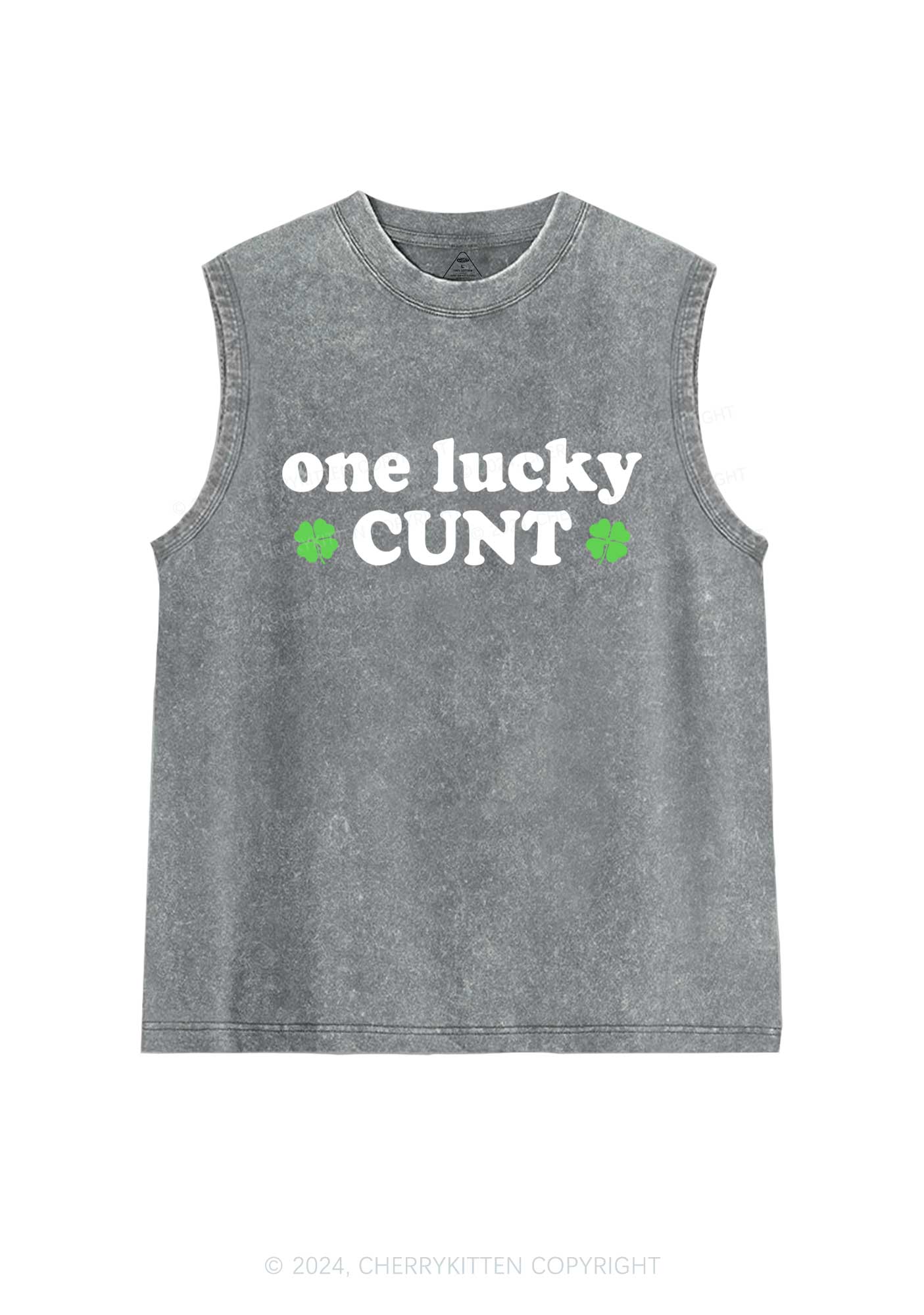 One Lucky Cxxt St Patricks Y2K Washed Tank Cherrykitten - Image 6