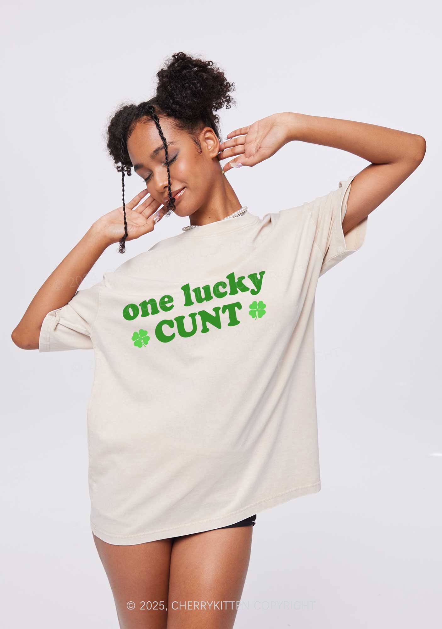 One Lucky Cxxt St Patricks Y2K Washed Tee Cherrykitten - Image 3