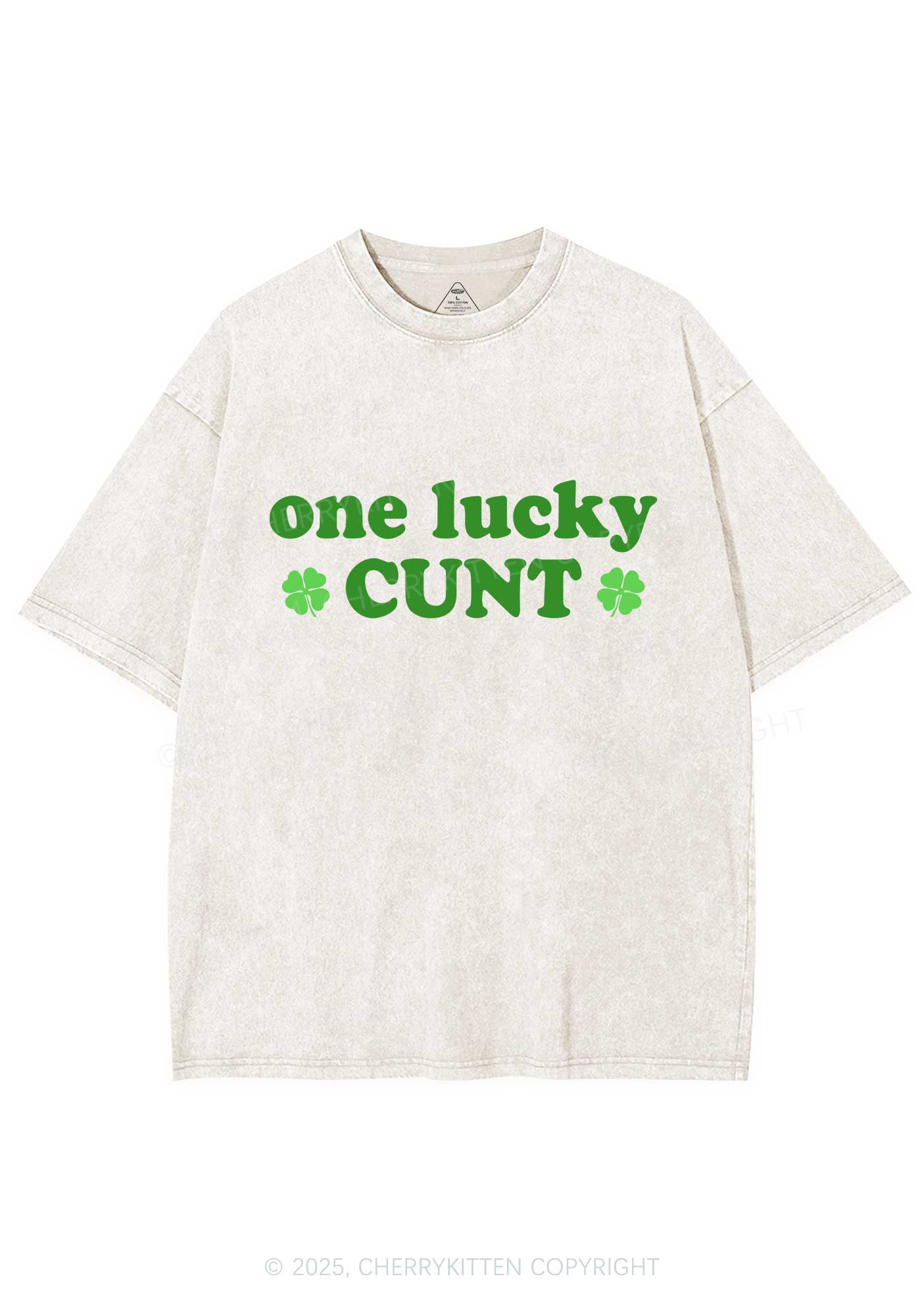 One Lucky Cxxt St Patricks Y2K Washed Tee Cherrykitten - Image 4